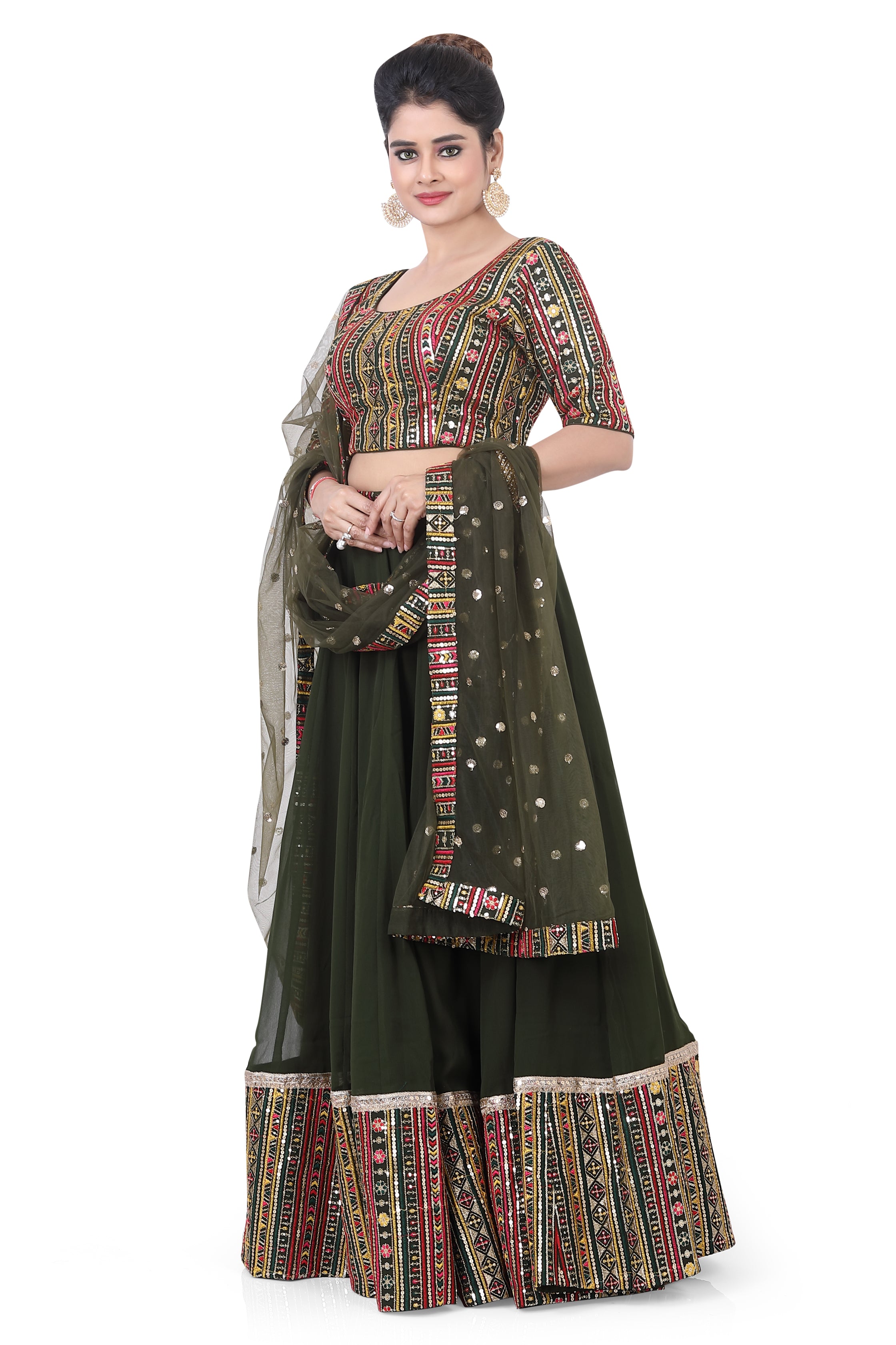 Bottle Green Multithread Lehenga Choli