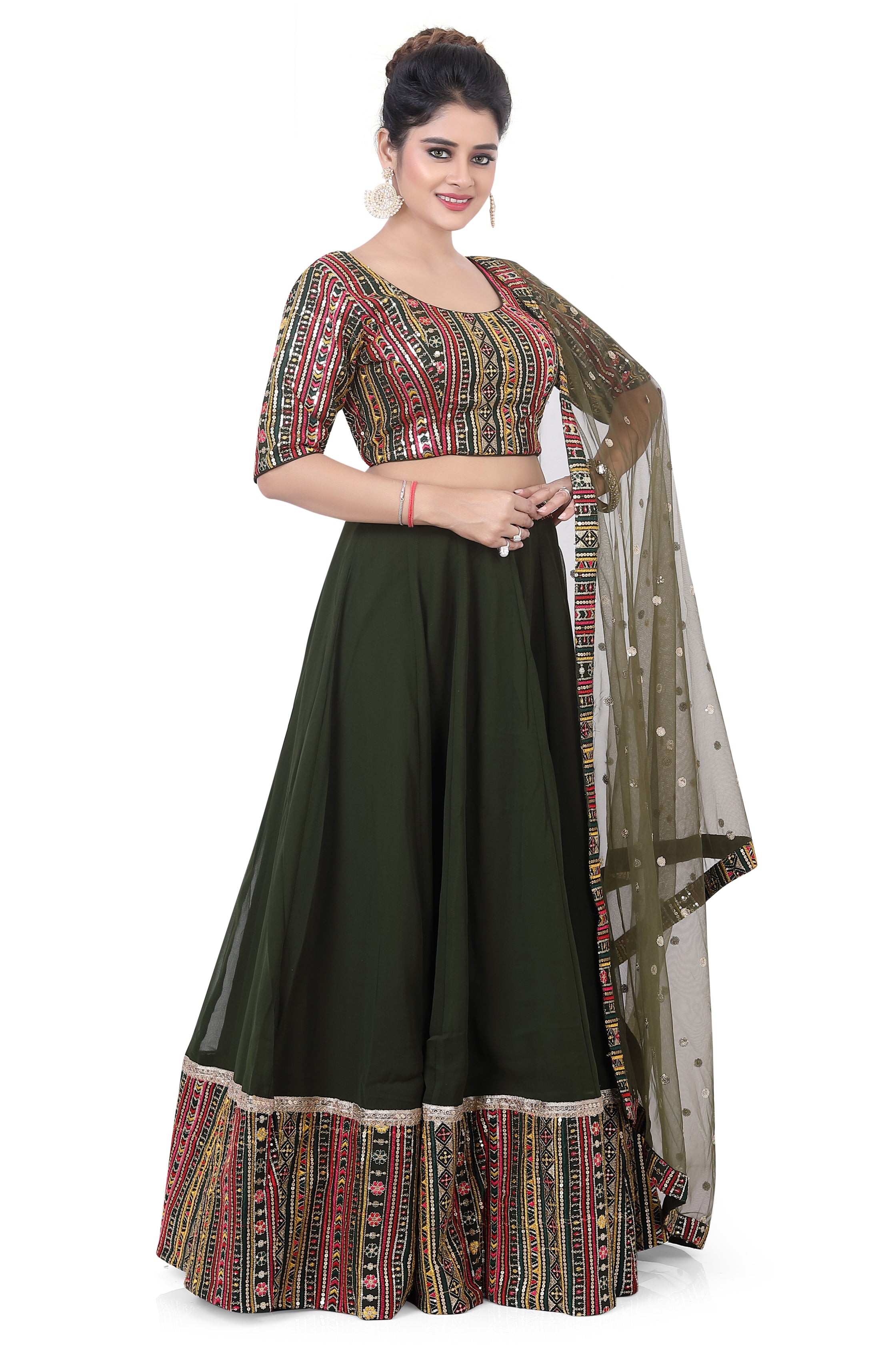 Bottle Green Multithread Lehenga Choli