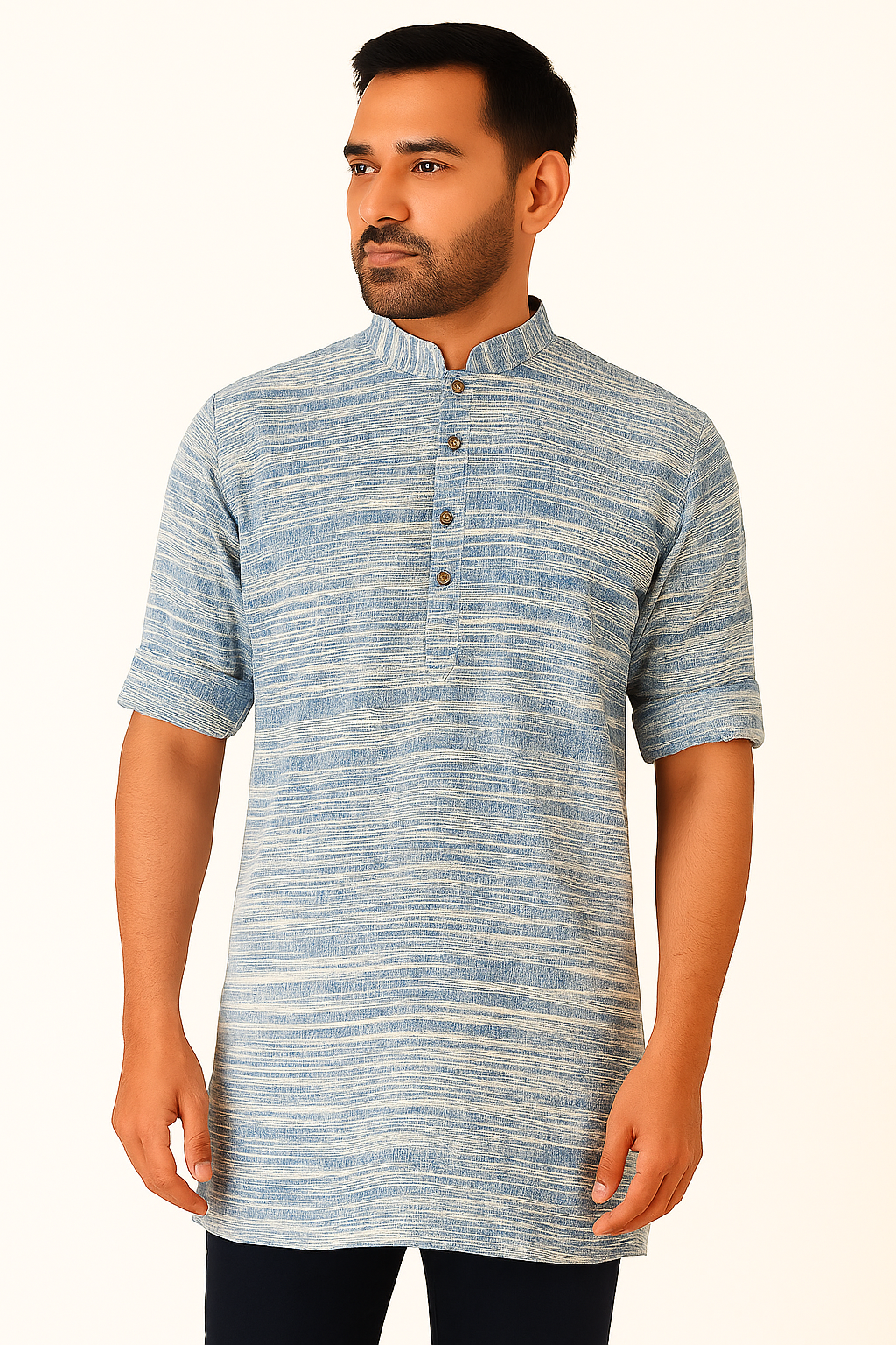 Men's Khadi Handwoven Short Kurta Blue - Premium short Kurta from Dapper Ethnic - Just $79! Shop now at Dulhan Exclusives