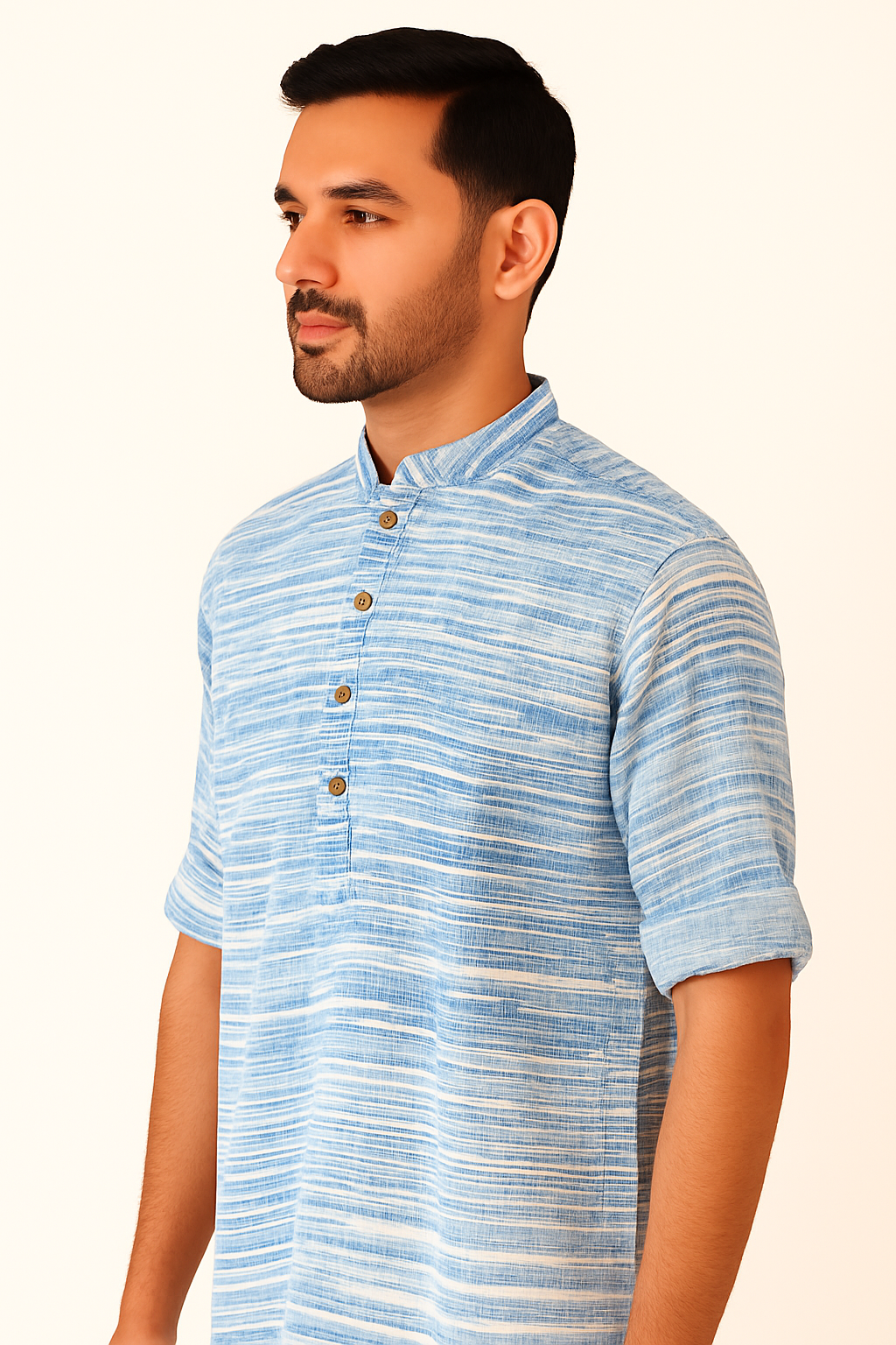 Men's Khadi Handwoven Short Kurta Blue