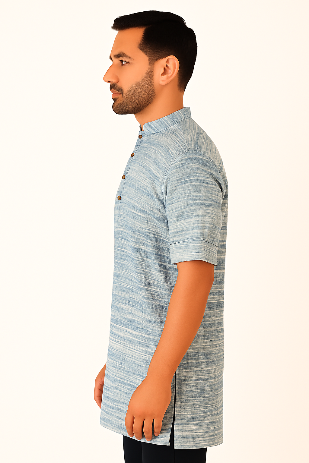 Men's Khadi Handwoven Short Kurta Blue