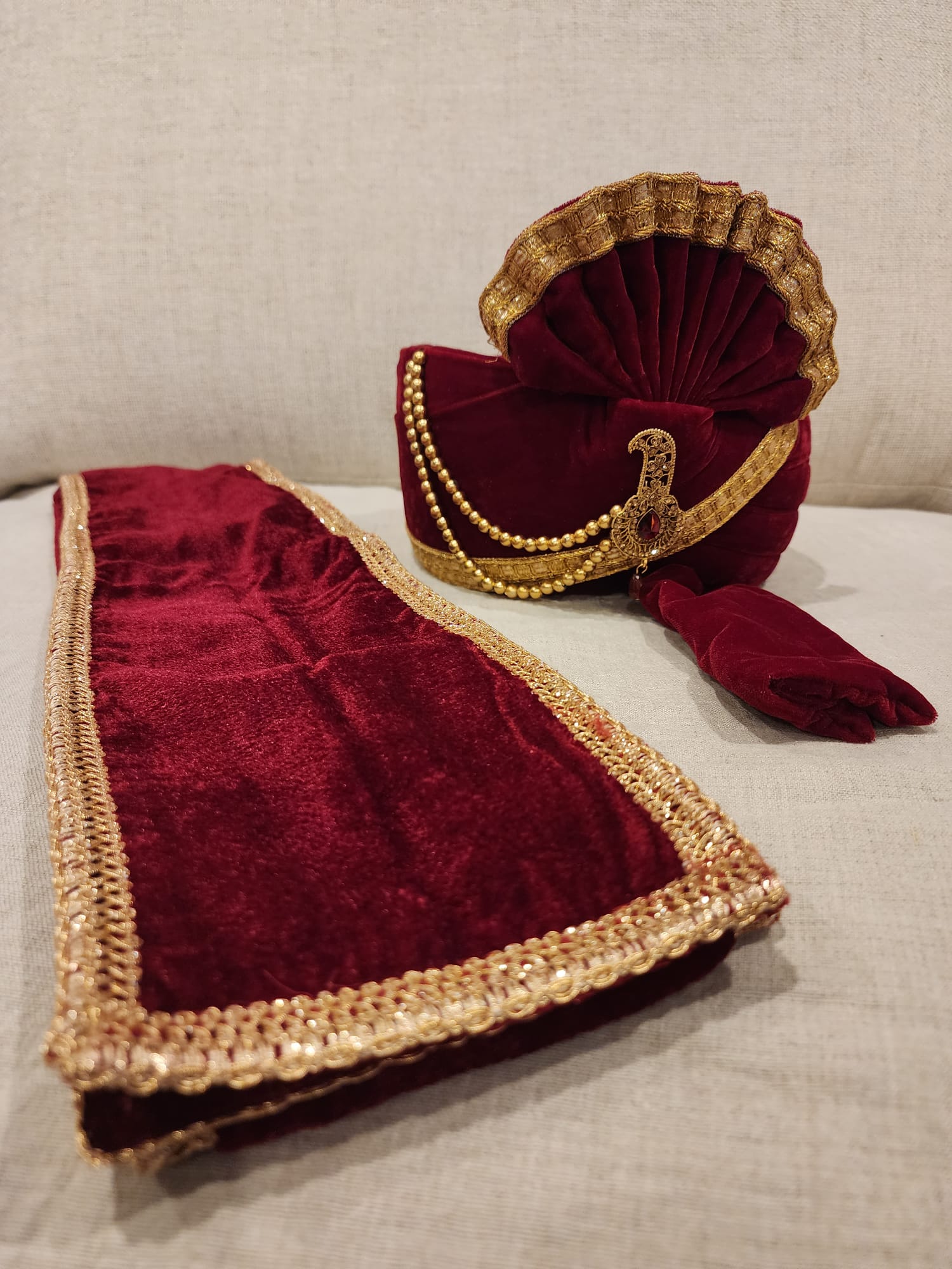 Groom's Premium Pagdi and Scarf Combo For Wedding Fuctions & Barati ( Maroon)