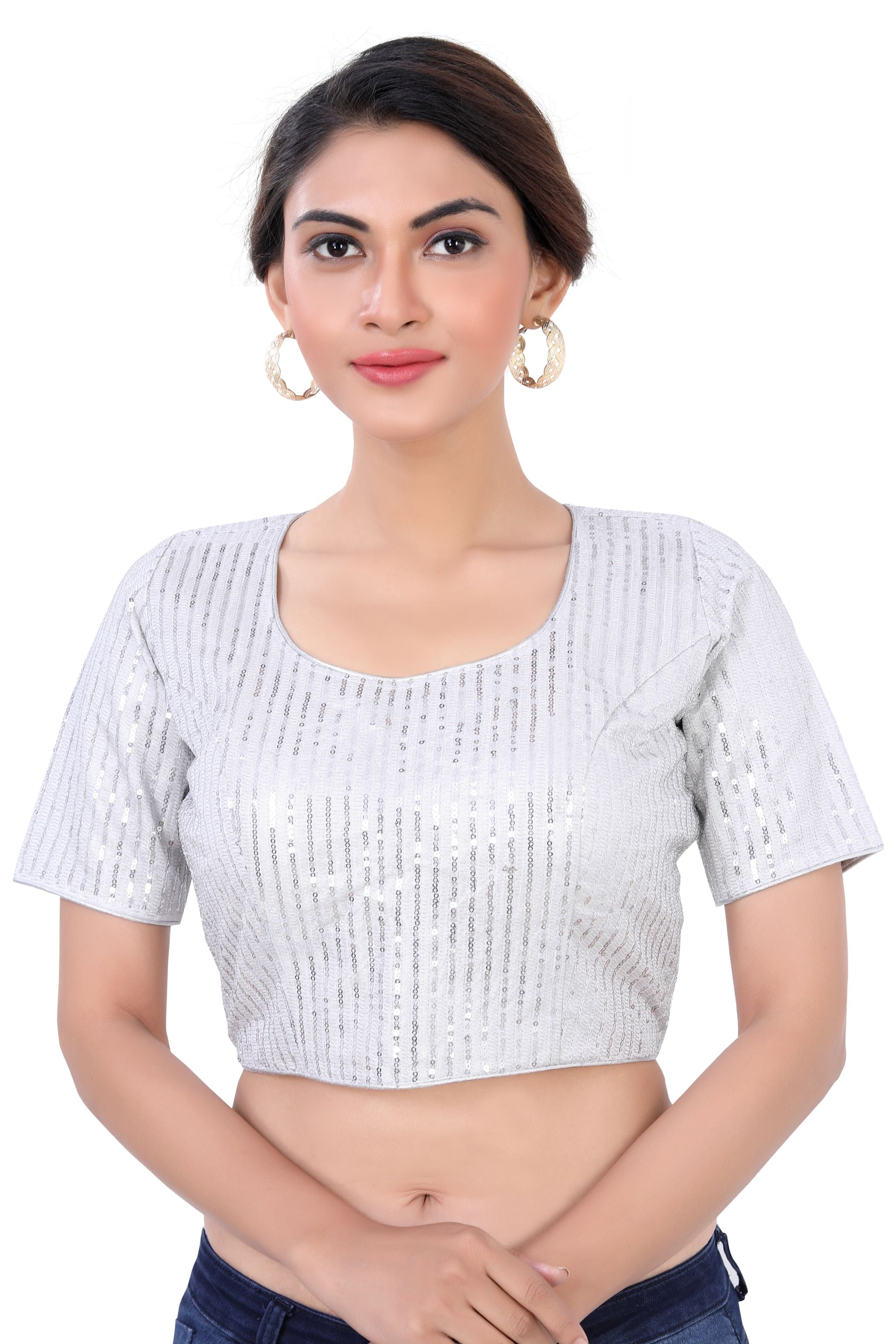 Women's Silver Sequin Blouse - Premium Saree Blouse from Dulhan Exclusives - Just $35! Shop now at Dulhan Exclusives