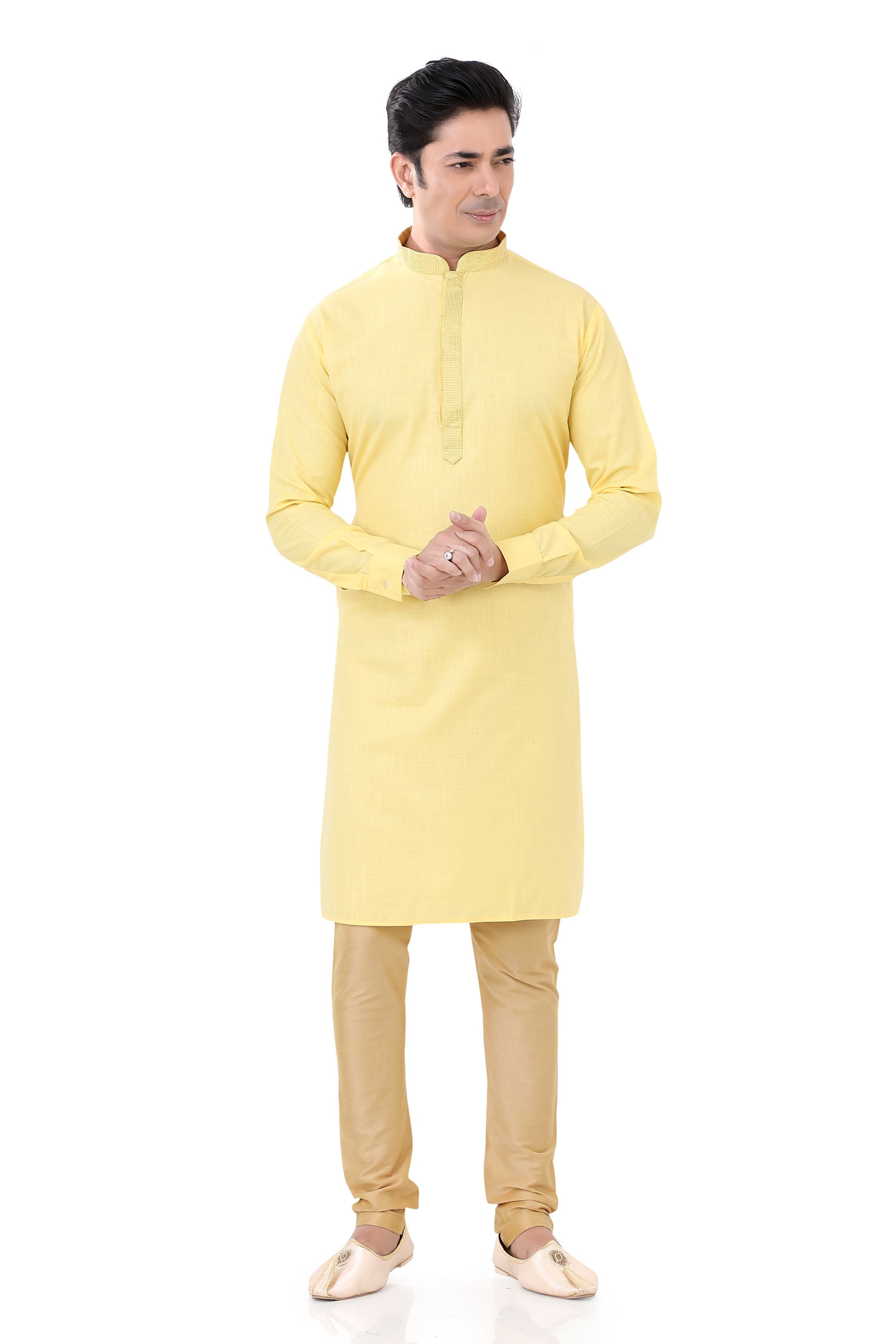 Cotton Anchor embroidery Kurta Pajama in Yellow Colour