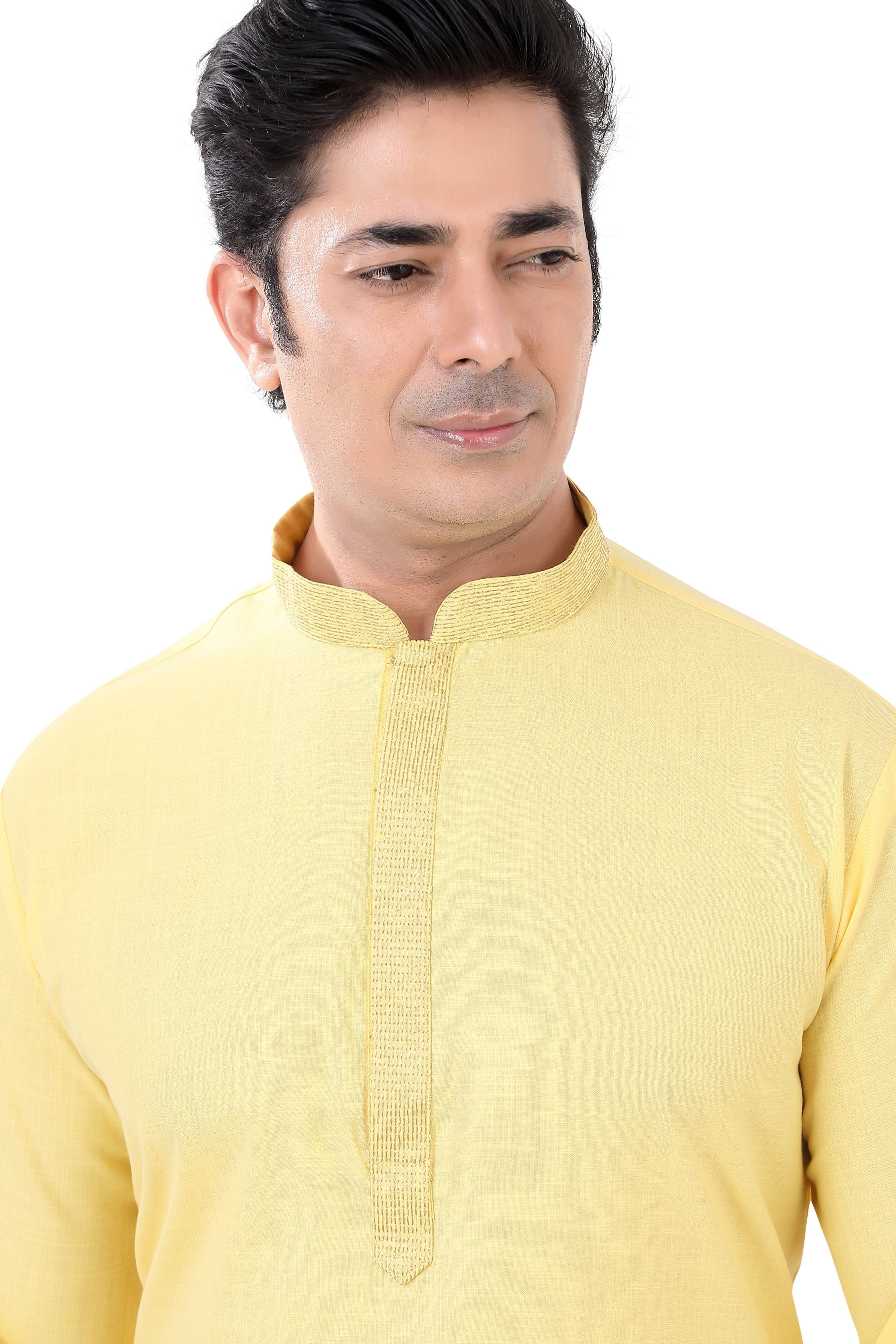 Cotton Anchor embroidery Kurta Pajama in Yellow Colour