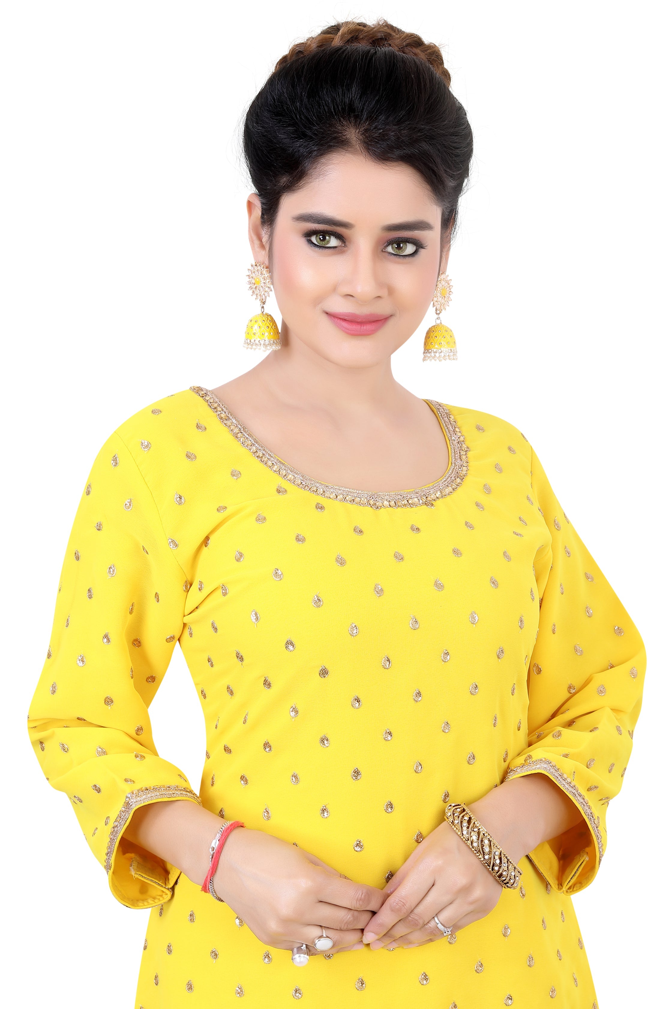 Yellow Straight Georgette Plazzo Set - Premium Festive Wear from Dulhan Exclusives - Just $199! Shop now at Dulhan Exclusives