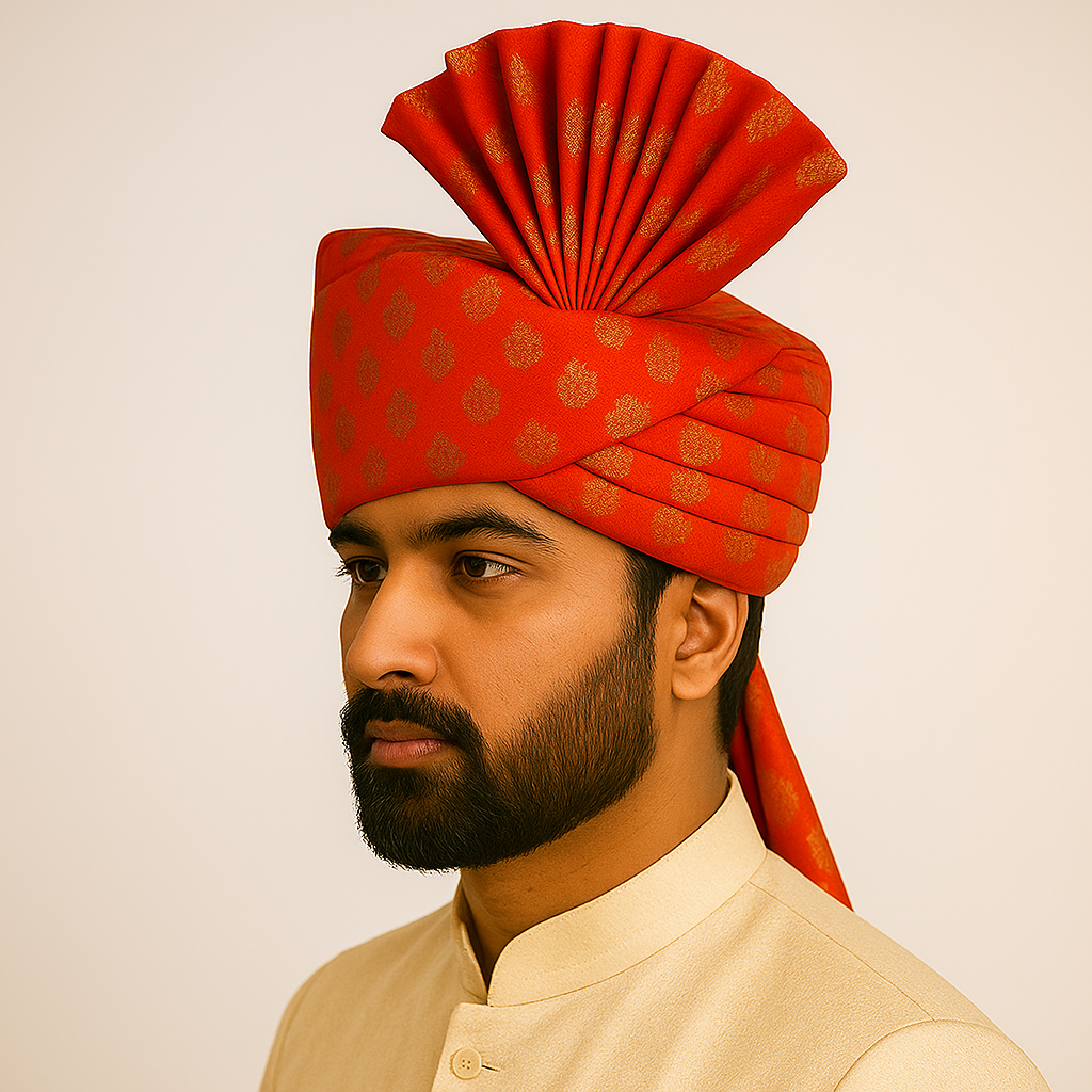 Traditional Royal Turban – Orange Premium Groom Pagdi for Weddings & Barati Safa