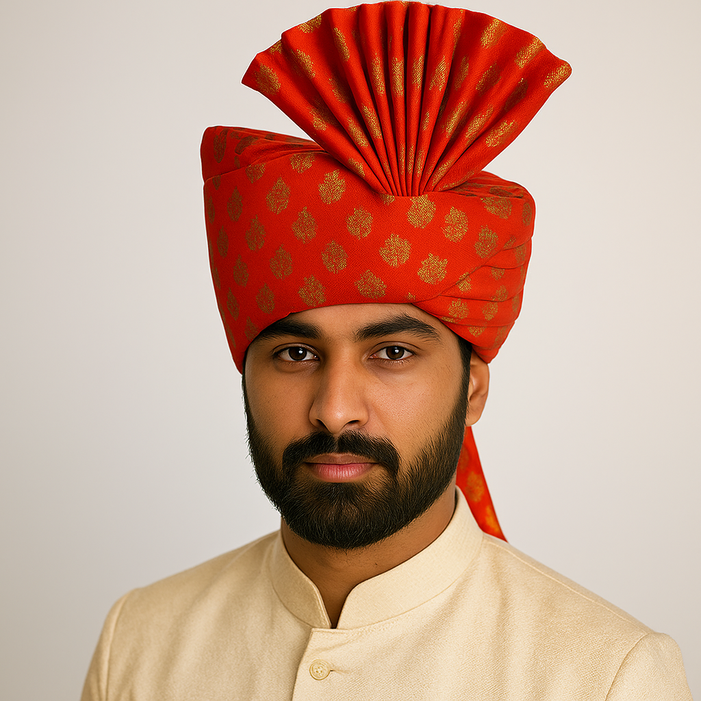 Traditional Royal Turban – Orange Premium Groom Pagdi for Weddings & Barati Safa - Premium pagdi from Dapper Ethnic - Just $60! Shop now at Dulhan Exclusives