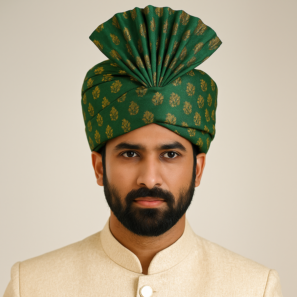 Traditional Royal Turban – Green Premium Groom Pagdi for Weddings & Barati Safa - Premium pagdi from Dapper Ethnic - Just $60! Shop now at Dulhan Exclusives
