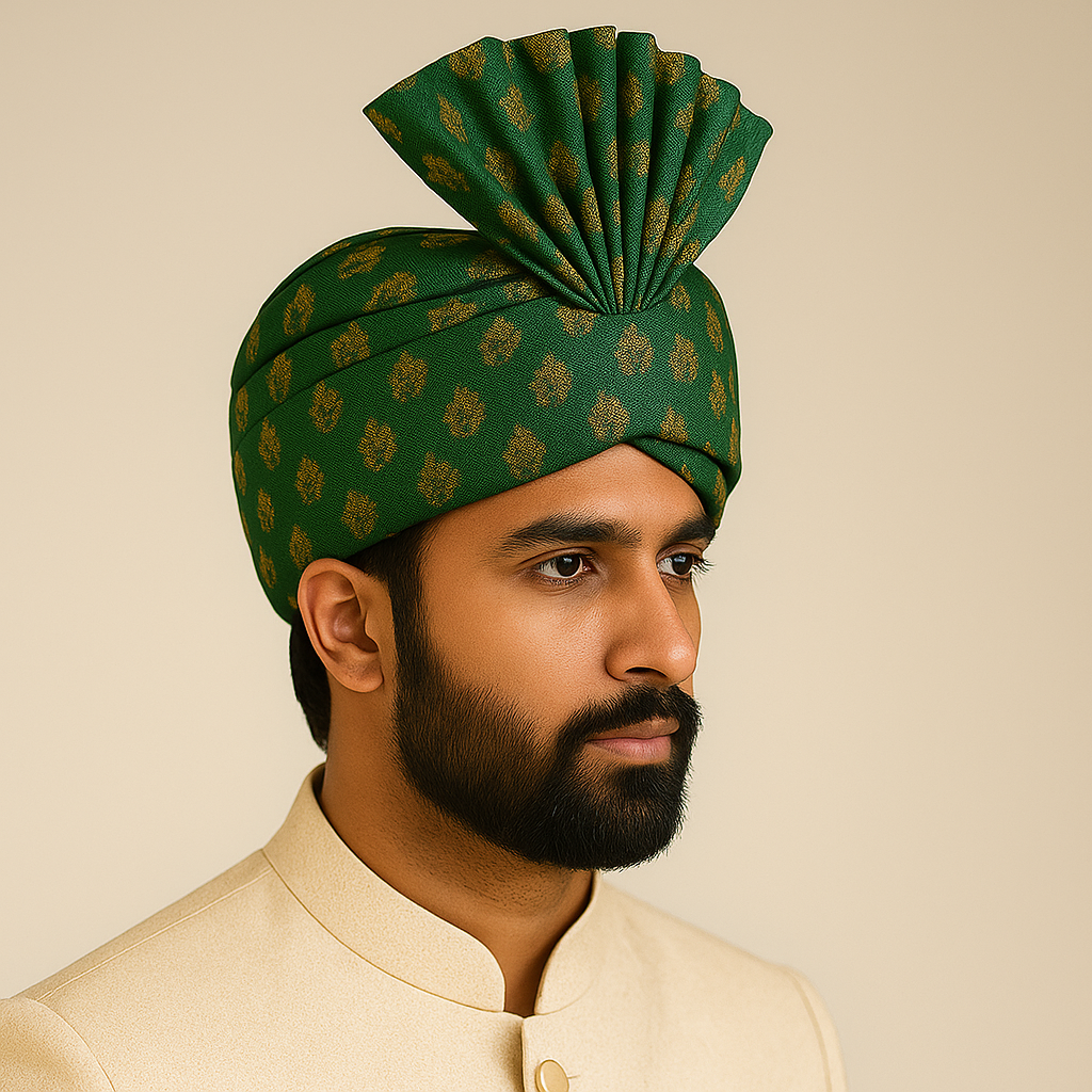 Traditional Royal Turban – Green Premium Groom Pagdi for Weddings & Barati Safa - Premium pagdi from Dapper Ethnic - Just $60! Shop now at Dulhan Exclusives