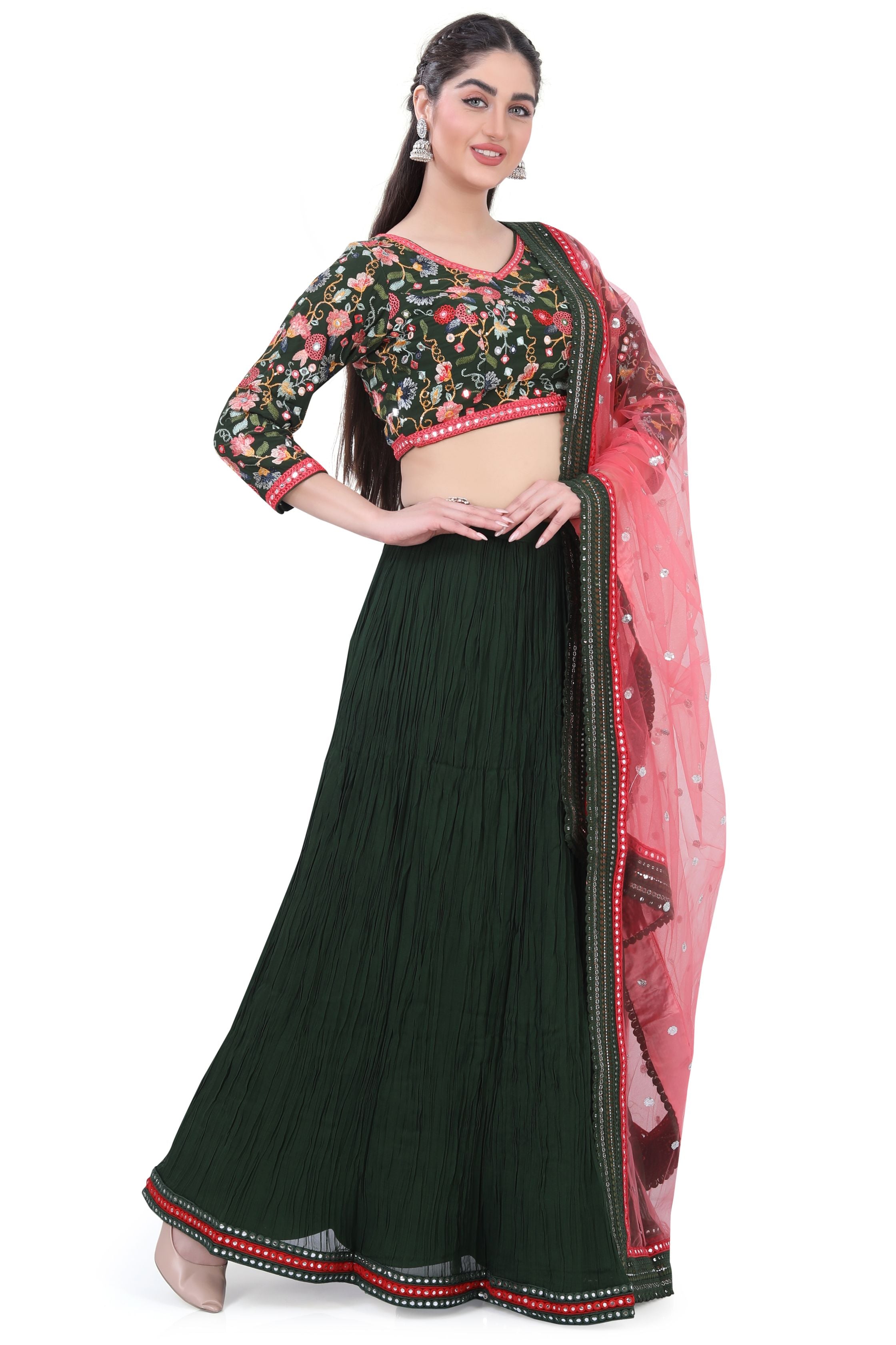 Olive Green Embroidered Lehenga Choli