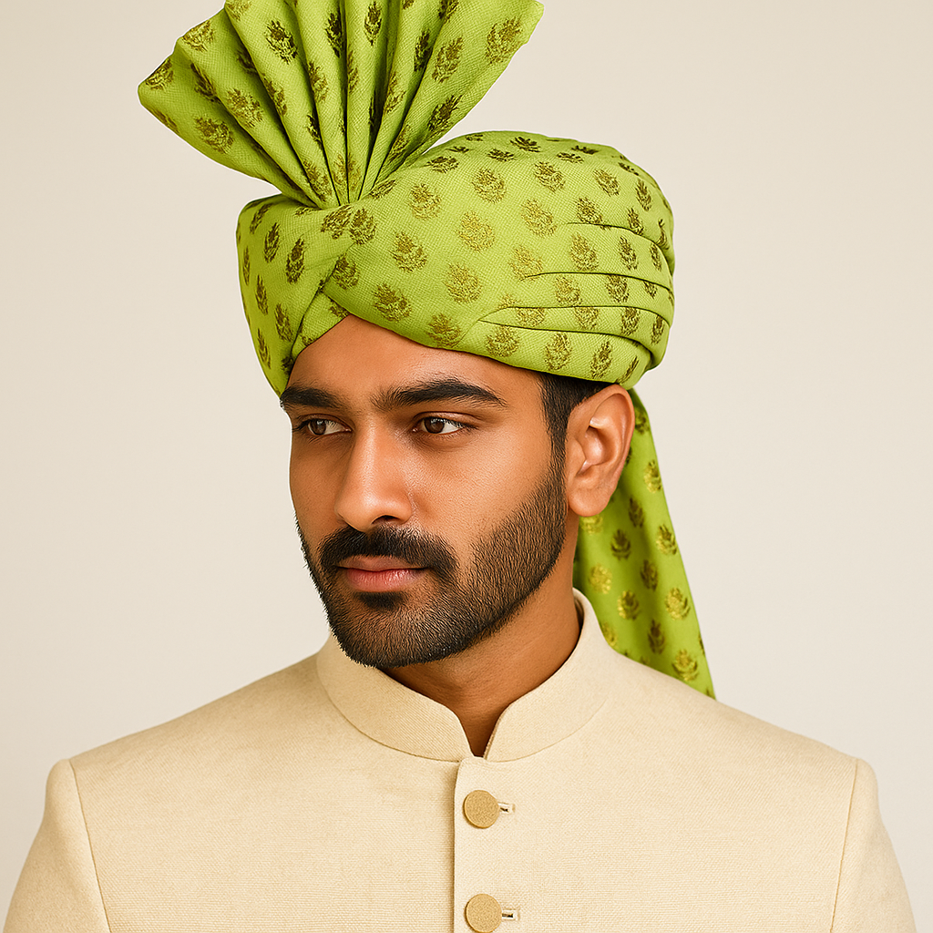 Traditional Royal Turban – Light Green Premium Groom Pagdi for Weddings & Barati Safa - Premium pagdi from Dapper Ethnic - Just $60! Shop now at Dulhan Exclusives