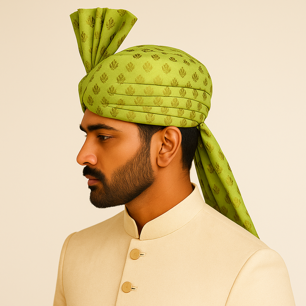 Traditional Royal Turban – Light Green Premium Groom Pagdi for Weddings & Barati Safa - Premium pagdi from Dapper Ethnic - Just $60! Shop now at Dulhan Exclusives