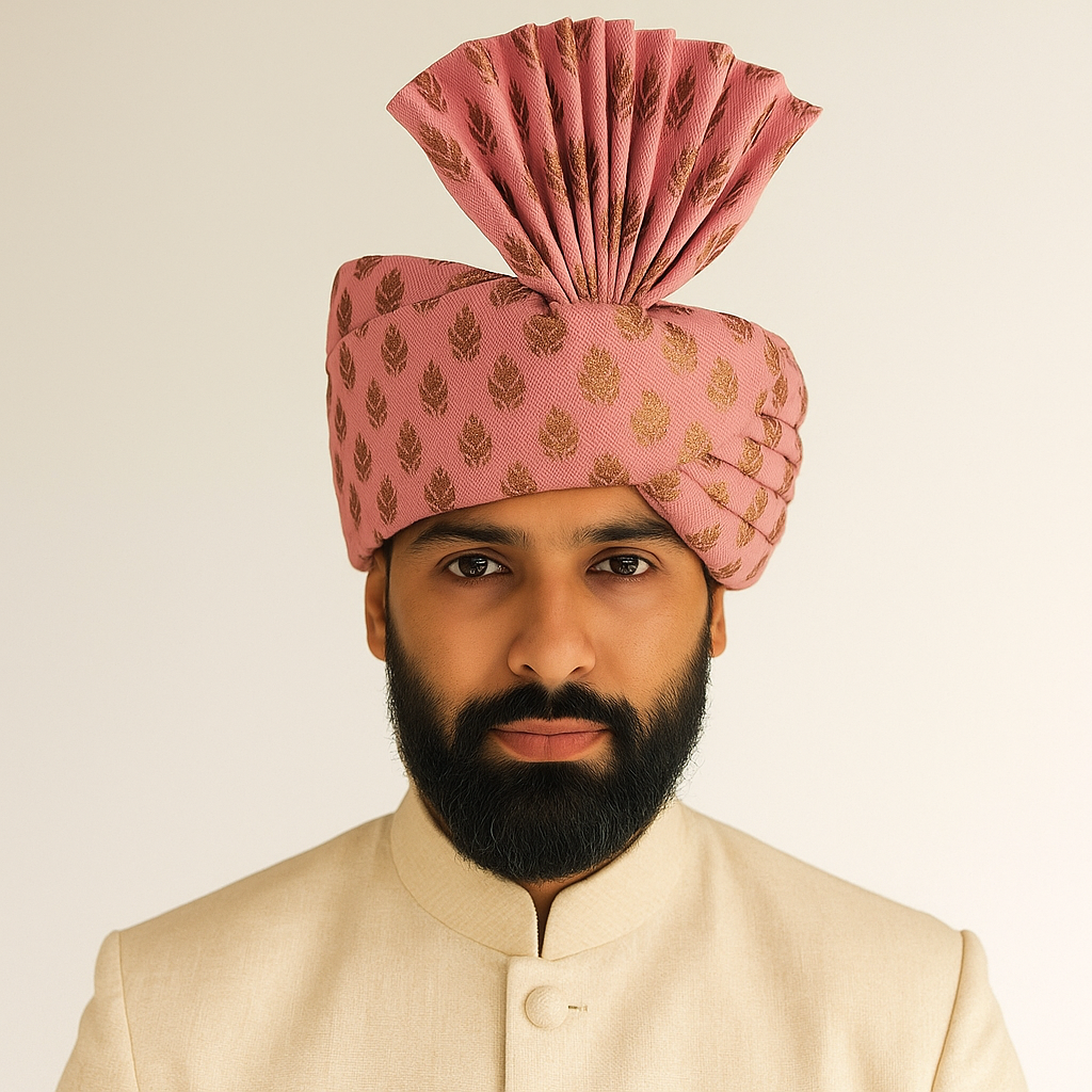 Traditional Royal Turban – Light Pink Premium Groom Pagdi for Weddings & Barati Safa - Premium pagdi from Dapper Ethnic - Just $60! Shop now at Dulhan Exclusives