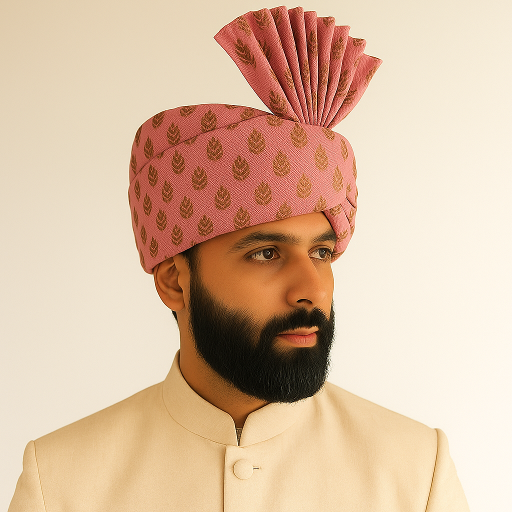 Traditional Royal Turban – Light Pink Premium Groom Pagdi for Weddings & Barati Safa - Premium pagdi from Dapper Ethnic - Just $60! Shop now at Dulhan Exclusives