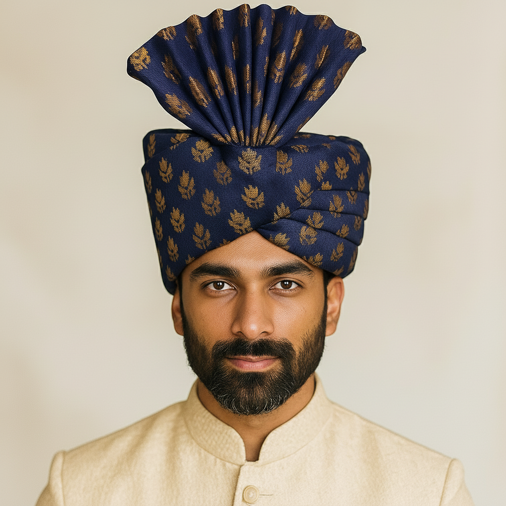 Traditional Royal Turban – Navy Blue Premium Groom Pagdi for Weddings & Barati Safa - Premium pagdi from Dapper Ethnic - Just $60! Shop now at Dulhan Exclusives