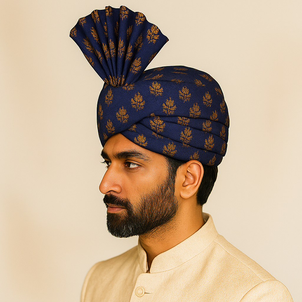 Traditional Royal Turban – Navy Blue Premium Groom Pagdi for Weddings & Barati Safa - Premium pagdi from Dapper Ethnic - Just $60! Shop now at Dulhan Exclusives
