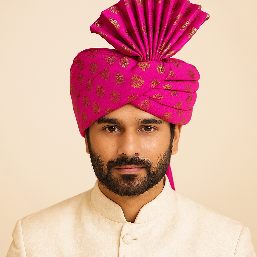 Traditional Royal Turban – Rani Premium Groom Pagdi for Weddings & Barati Safa - Premium pagdi from Dapper Ethnic - Just $60! Shop now at Dulhan Exclusives