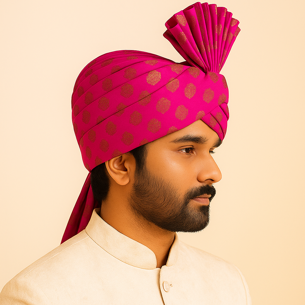 Traditional Royal Turban – Rani Premium Groom Pagdi for Weddings & Barati Safa - Premium pagdi from Dapper Ethnic - Just $60! Shop now at Dulhan Exclusives