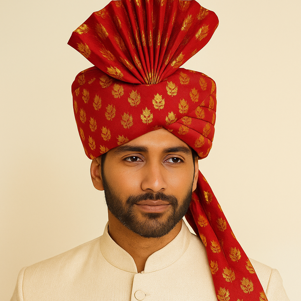 Traditional Royal Turban – Red Premium Groom Pagdi for Weddings & Barati Safa - Premium pagdi from Dapper Ethnic - Just $60! Shop now at Dulhan Exclusives