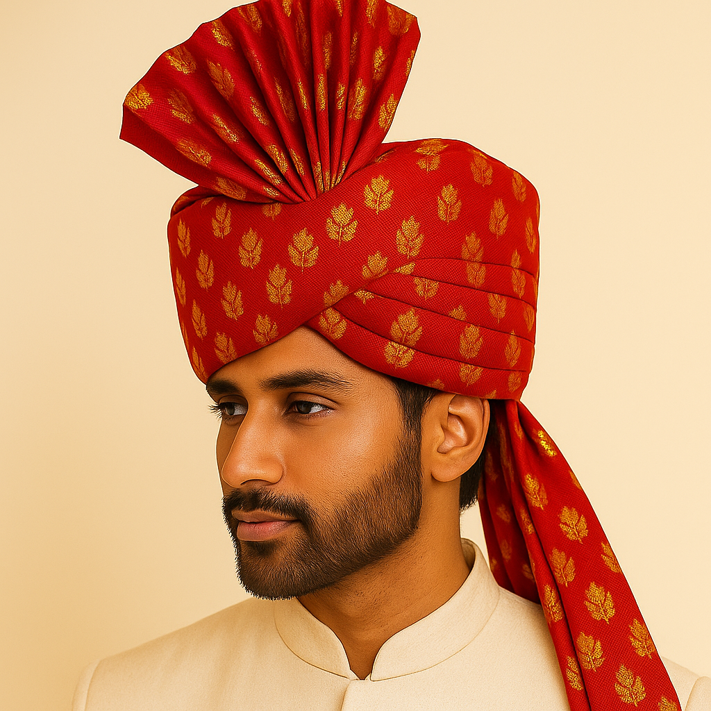 Traditional Royal Turban – Red Premium Groom Pagdi for Weddings & Barati Safa - Premium pagdi from Dapper Ethnic - Just $60! Shop now at Dulhan Exclusives