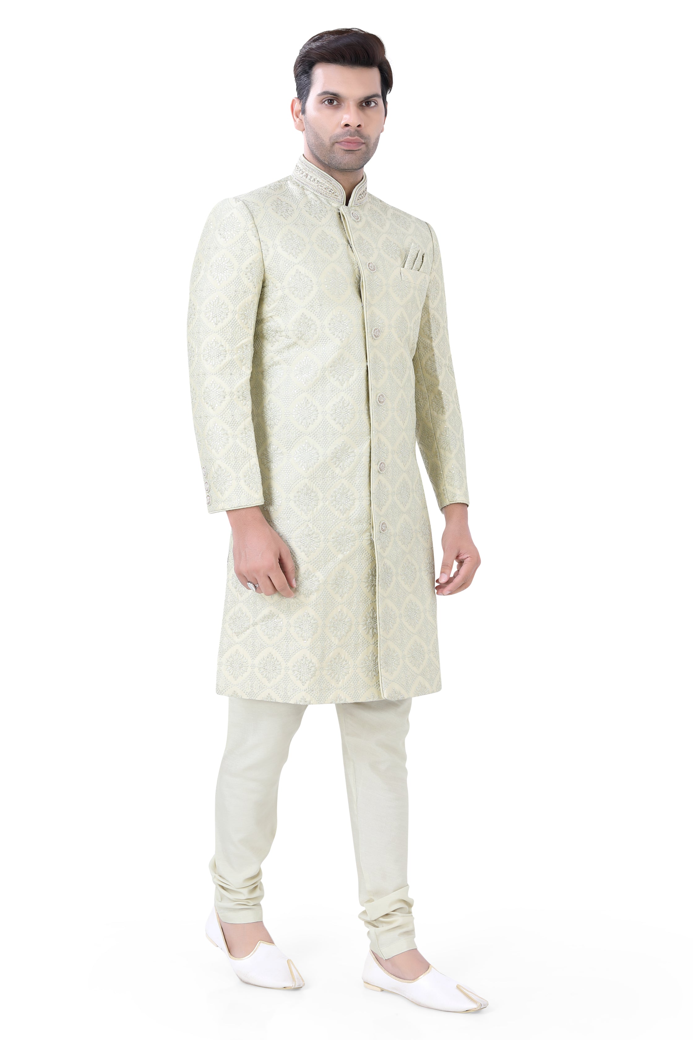 Silk Sherwani in sage green