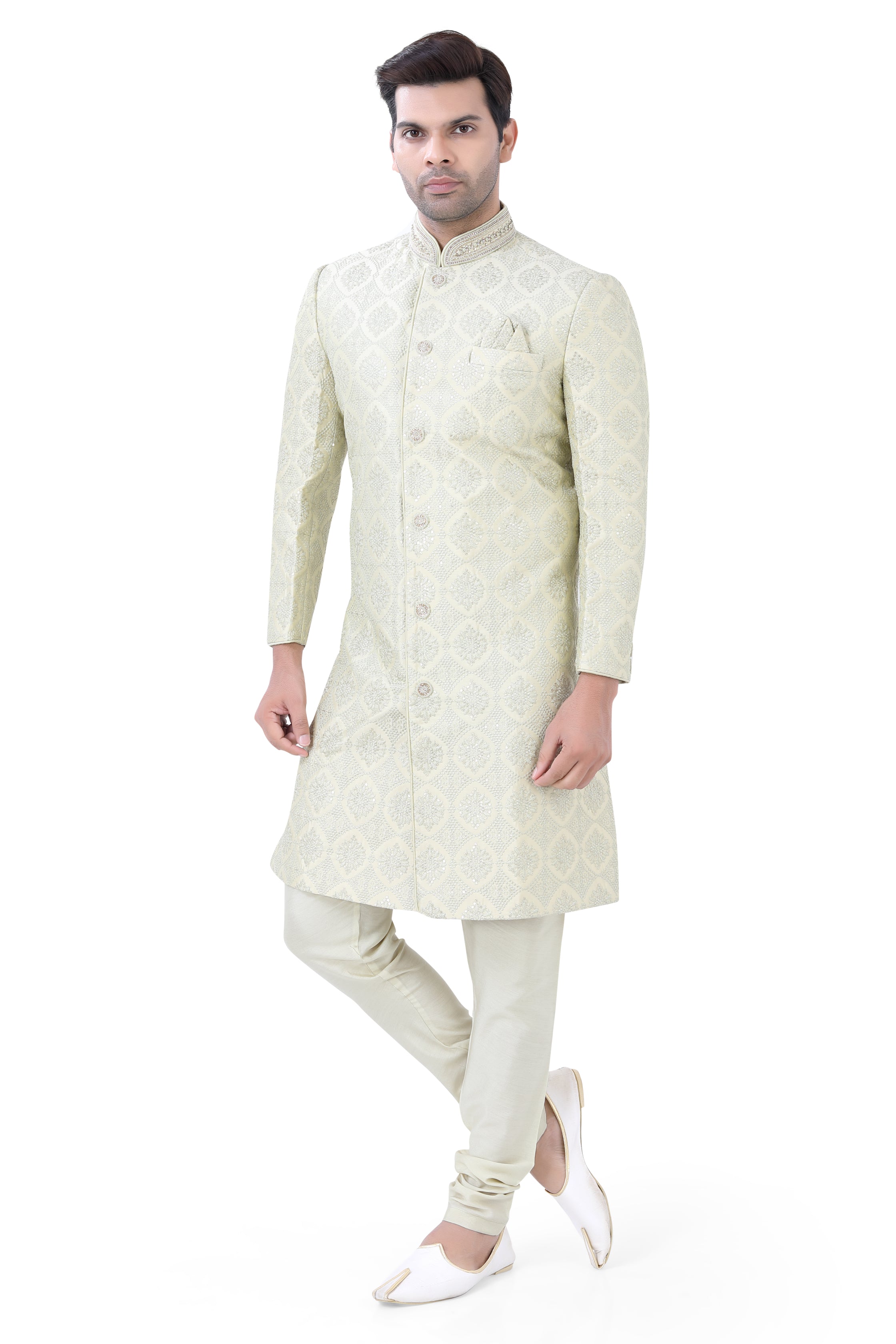 Silk Sherwani in sage green