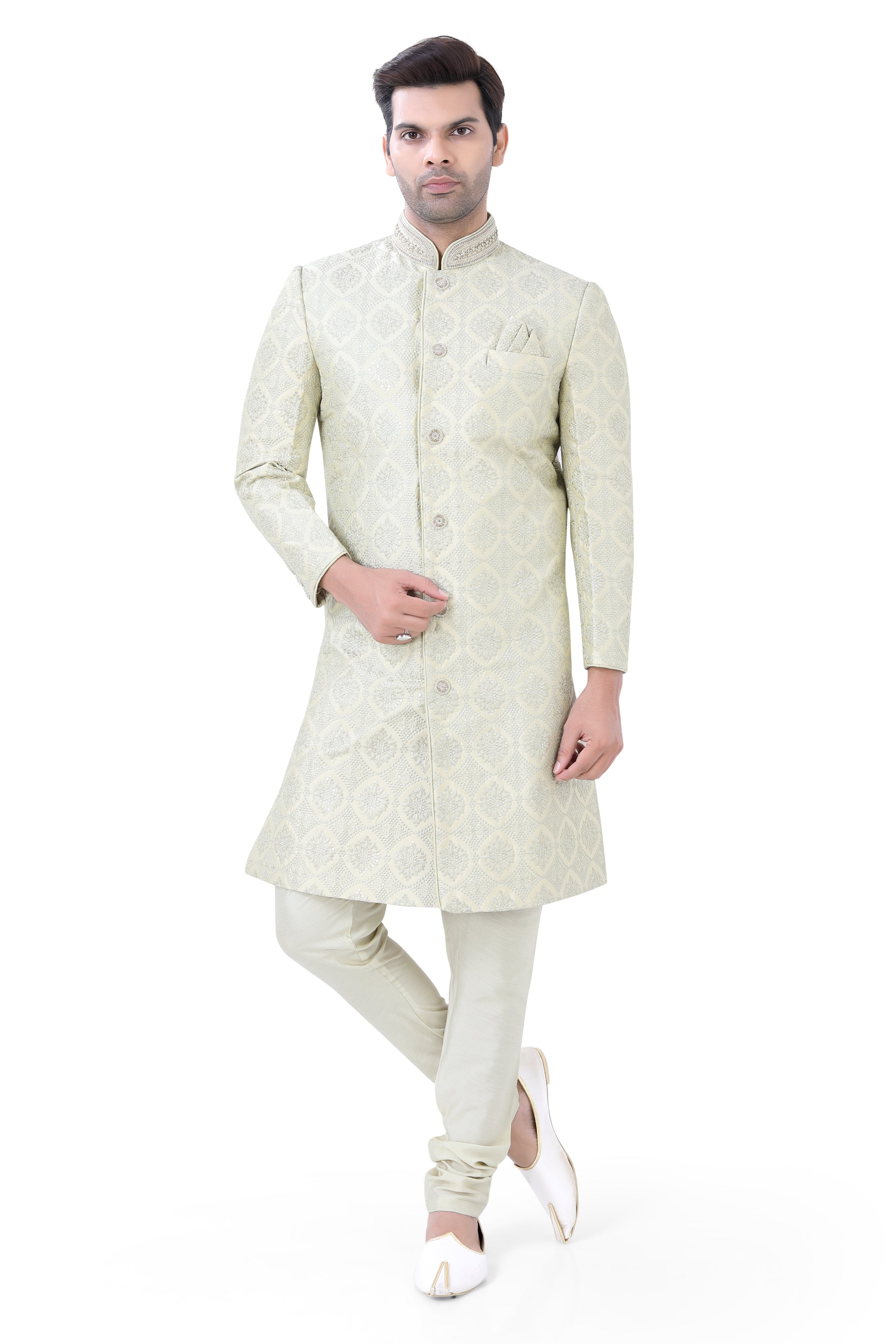 Silk Sherwani in sage green