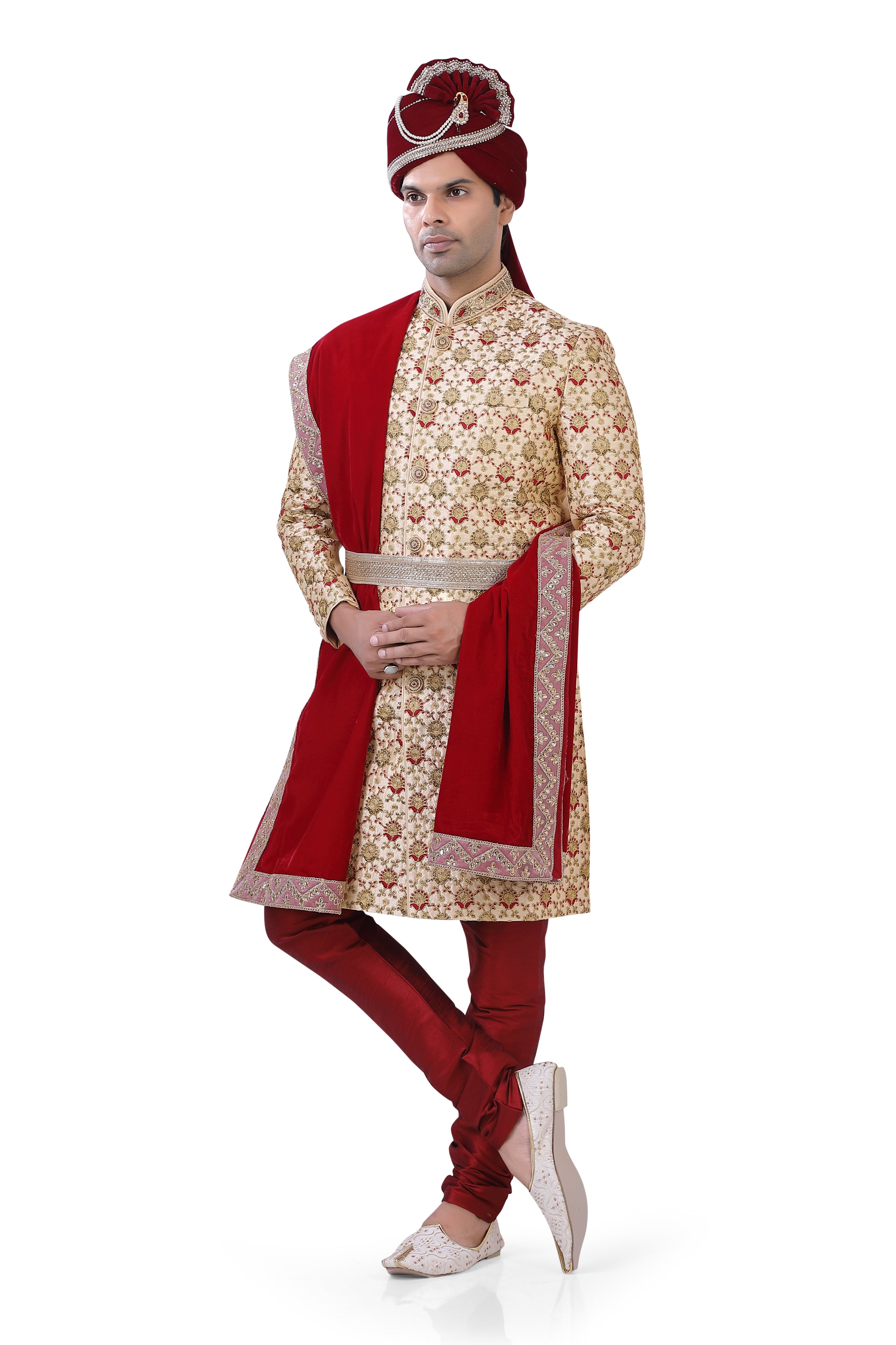 Light Gold Silk Sherwani  D NO.  SU-D-5