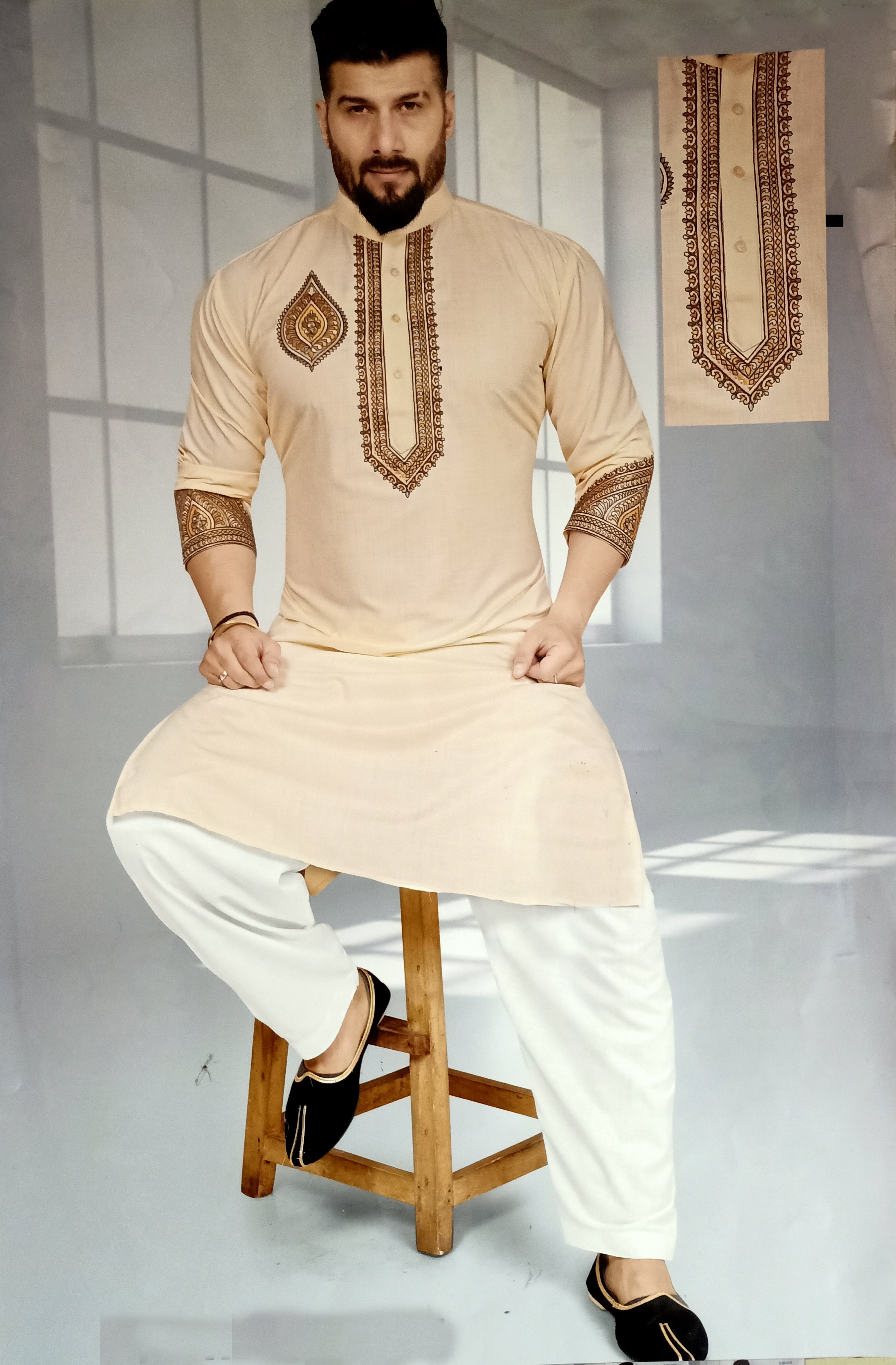 Buy Cream Color Pathani Kurta Pajama Online for Men Dapper