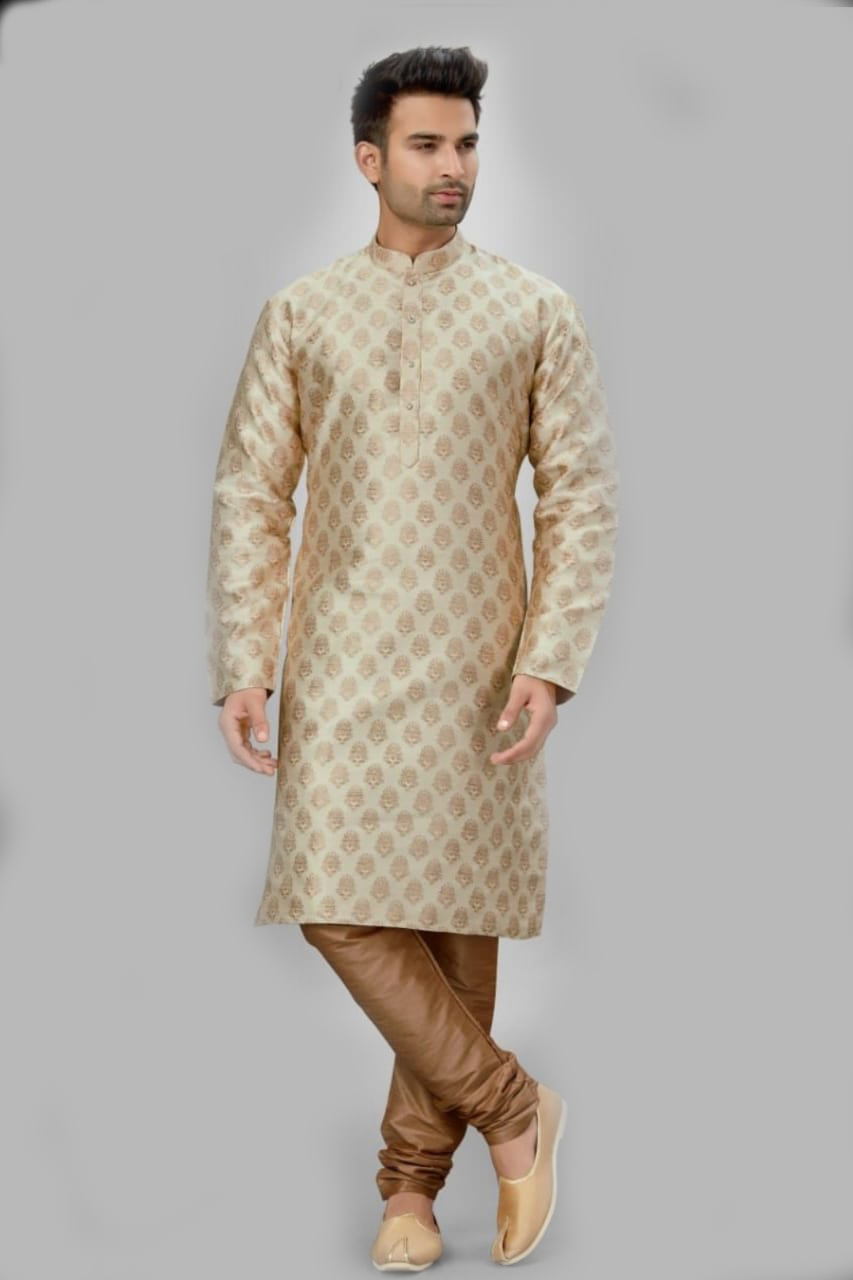 Cream Brocade Silk Kurta Pajama