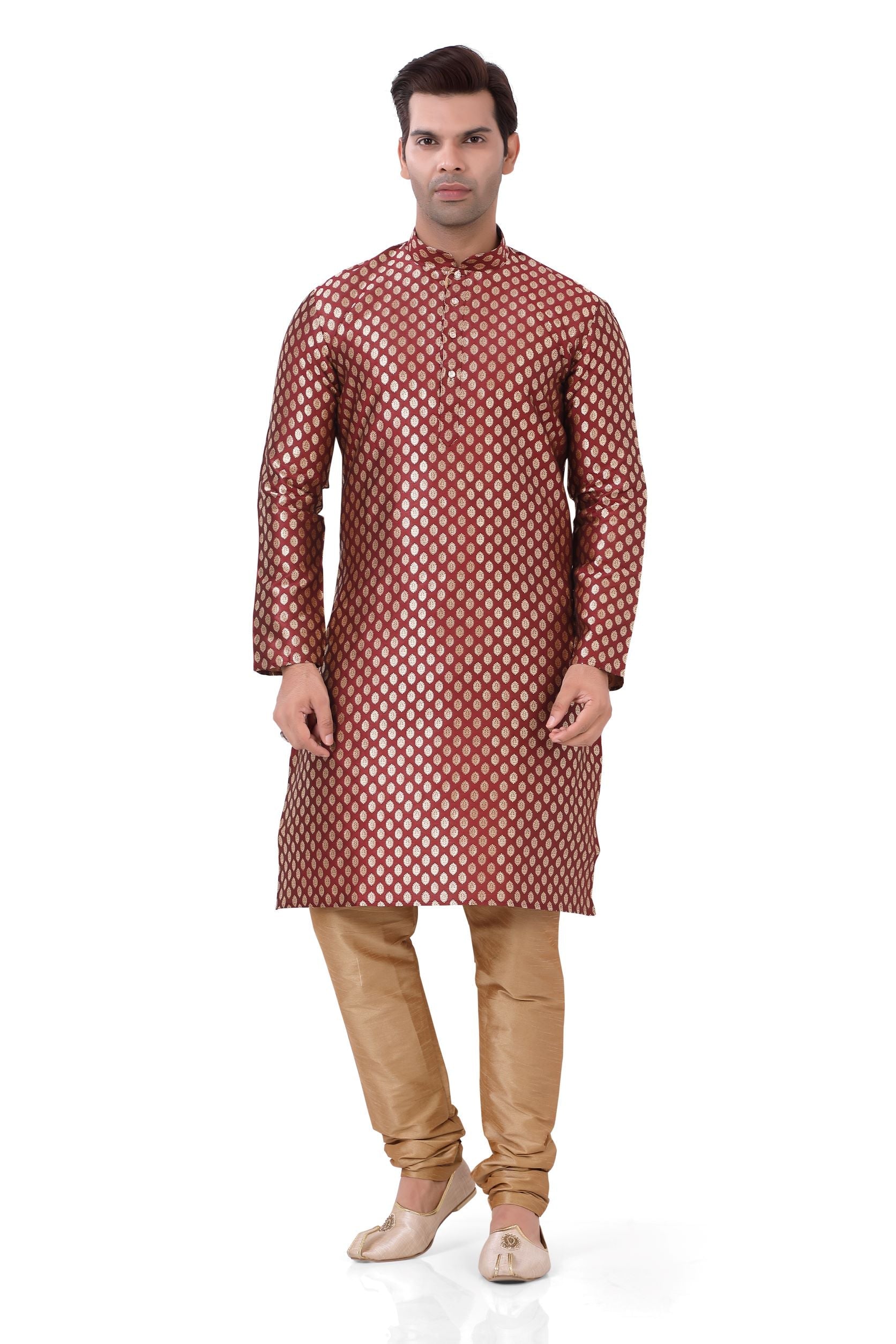 Brocade Silk Kurta Pajama in Maroon