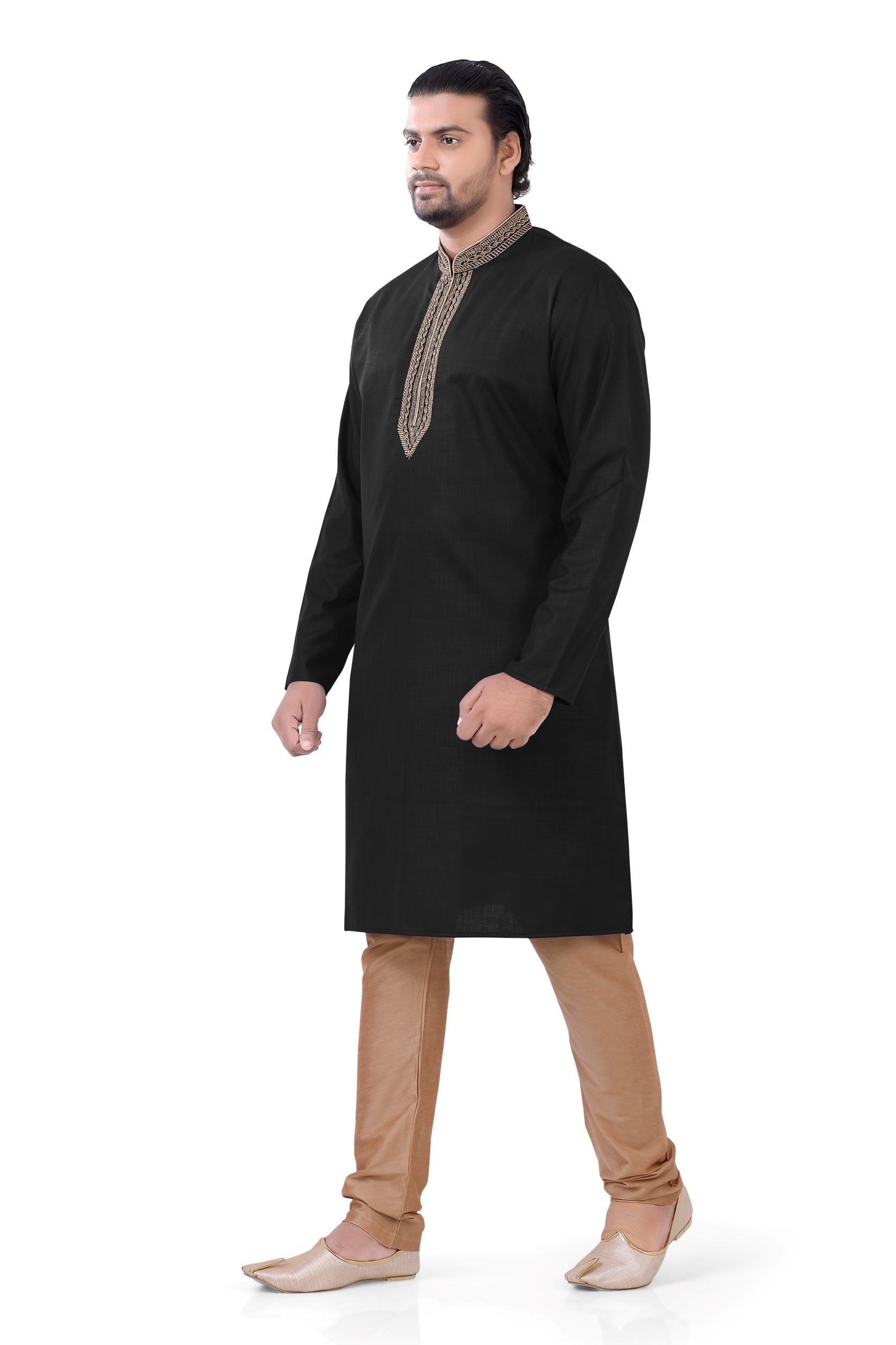 Plus size Cotton Embroidered Kurta Pajama set in Black