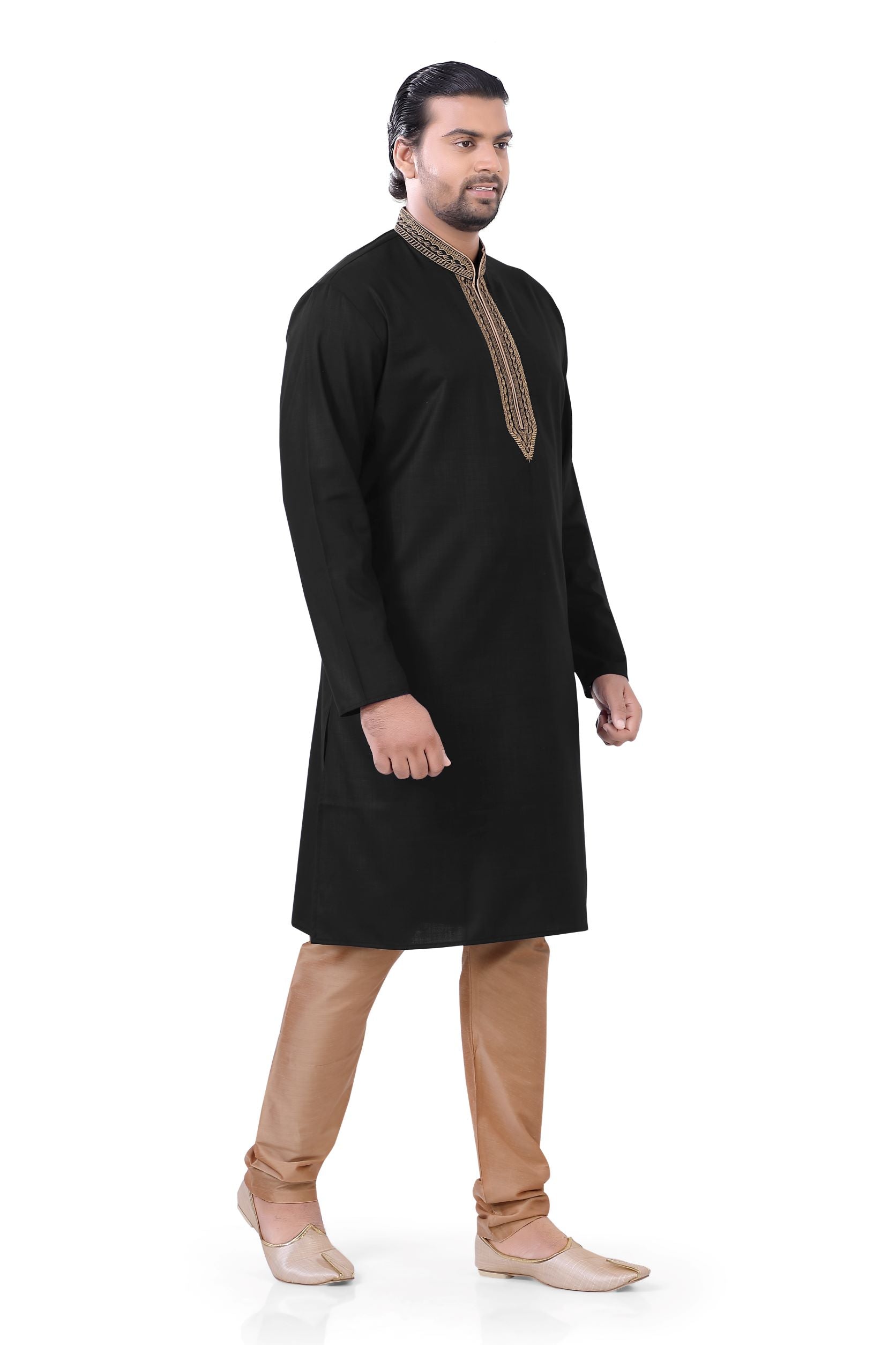 Plus size Cotton Embroidered Kurta Pajama set in Black