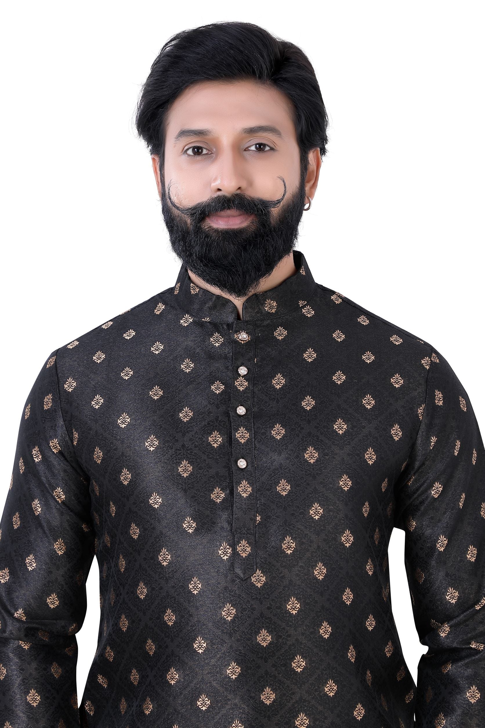 Banarasi Silk Self Toned Kurta Pajama in Black