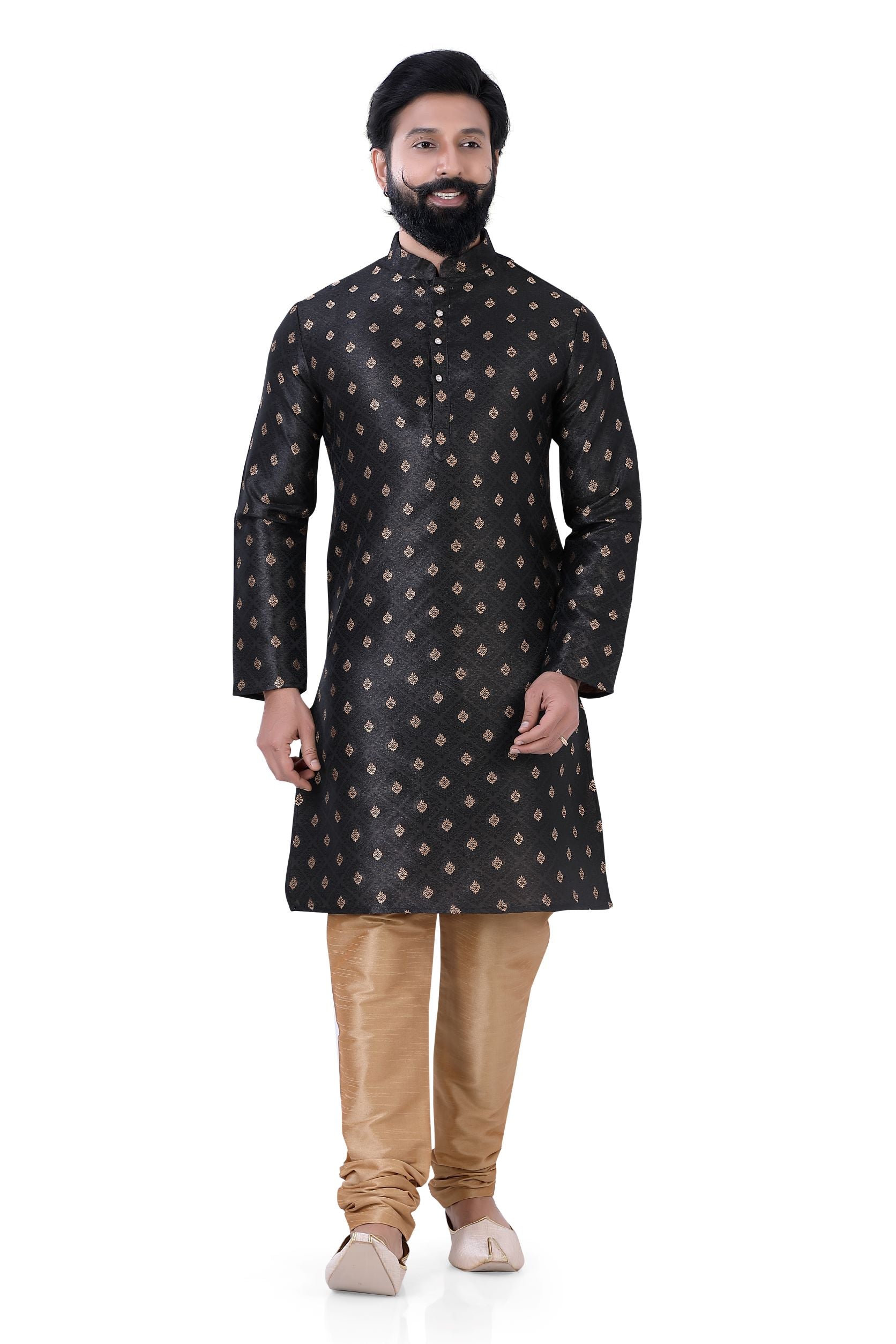 Banarasi Silk Self Toned Kurta Pajama in Black