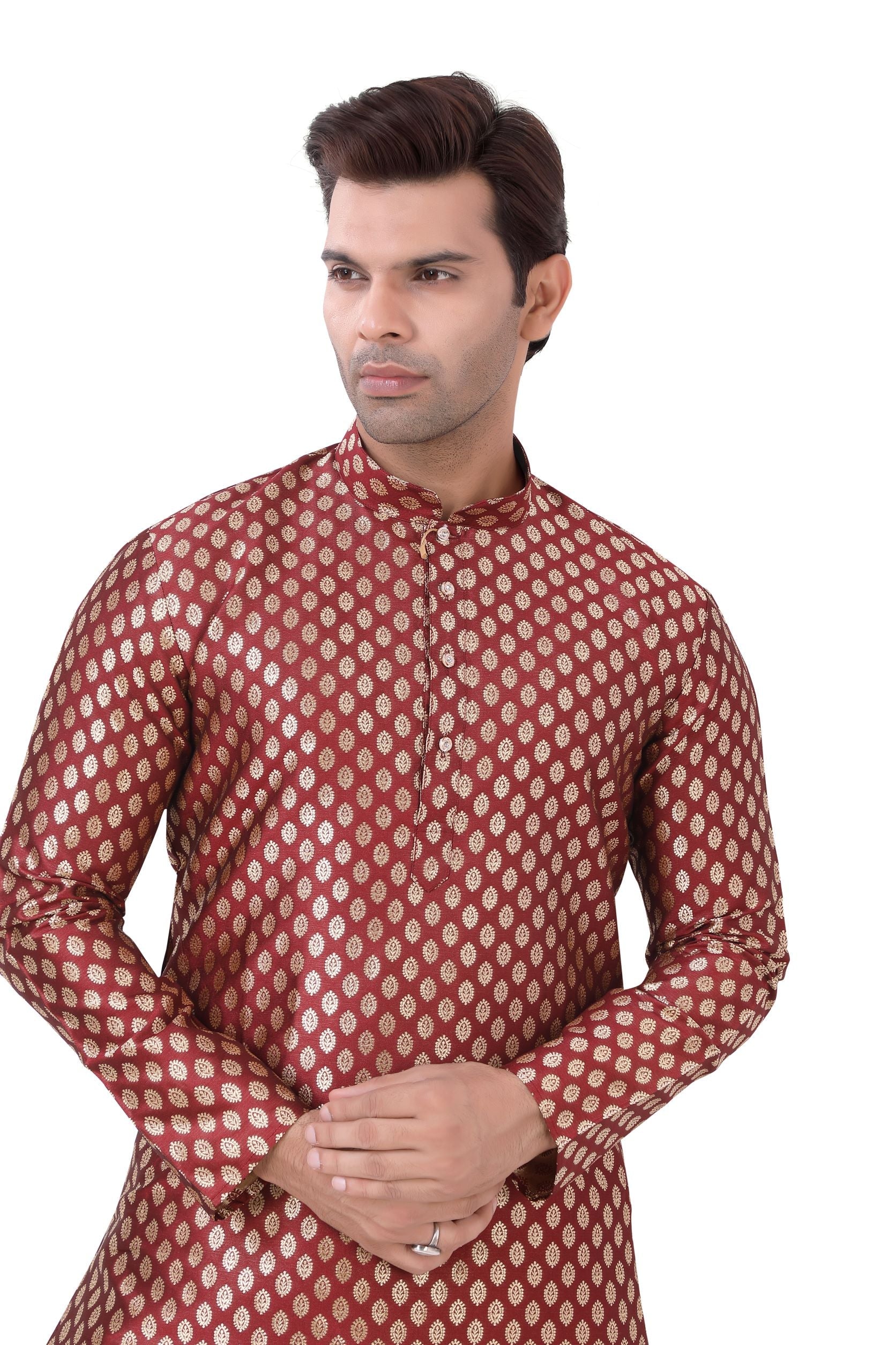 Brocade Silk Kurta Pajama in Maroon