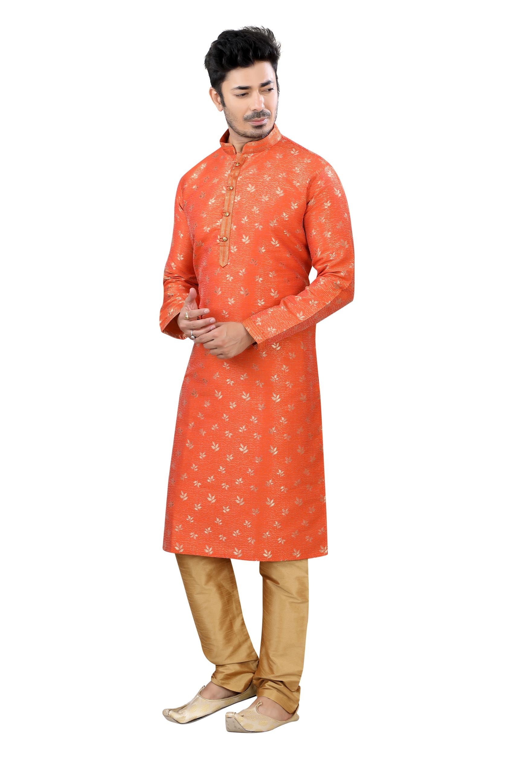 Brocade Silk Kurta Pajama in Orange