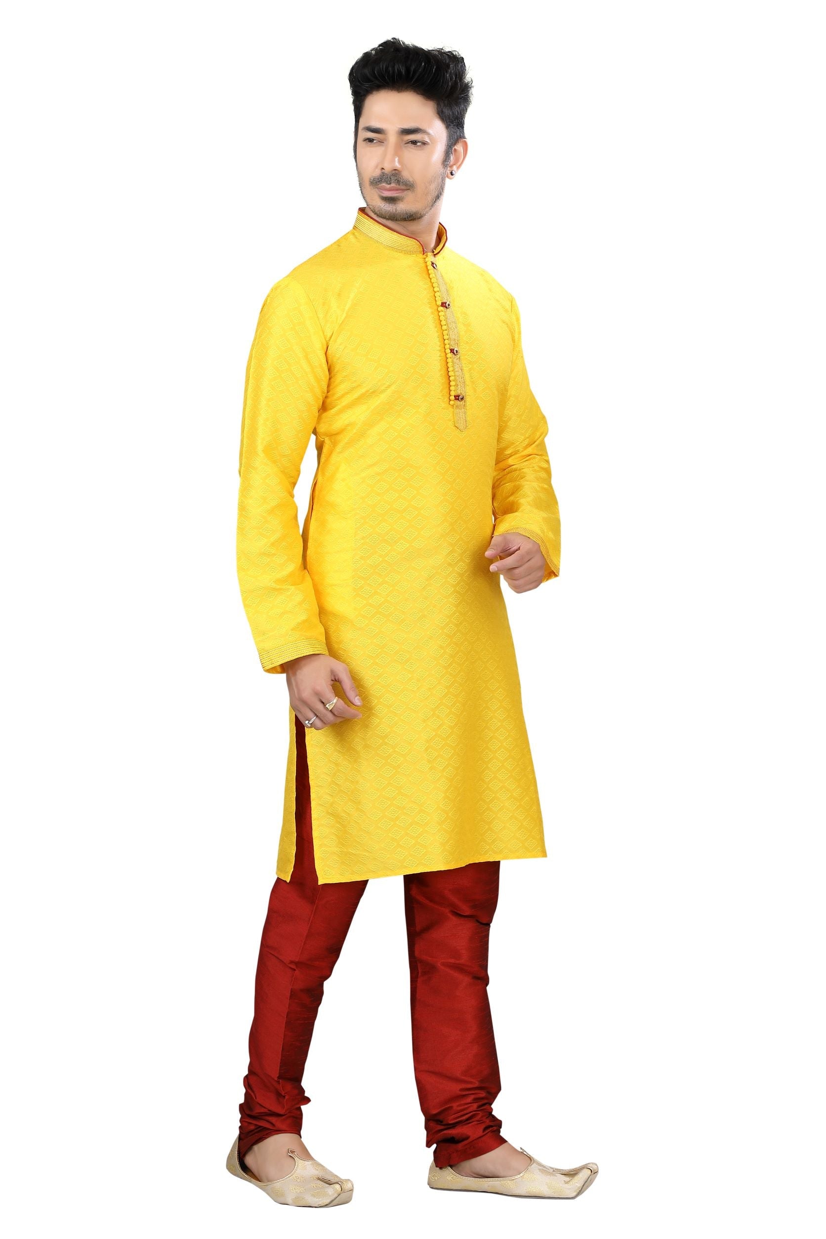 Soft Cotton Silk Kurta pajama set in Lemon Yellow Color