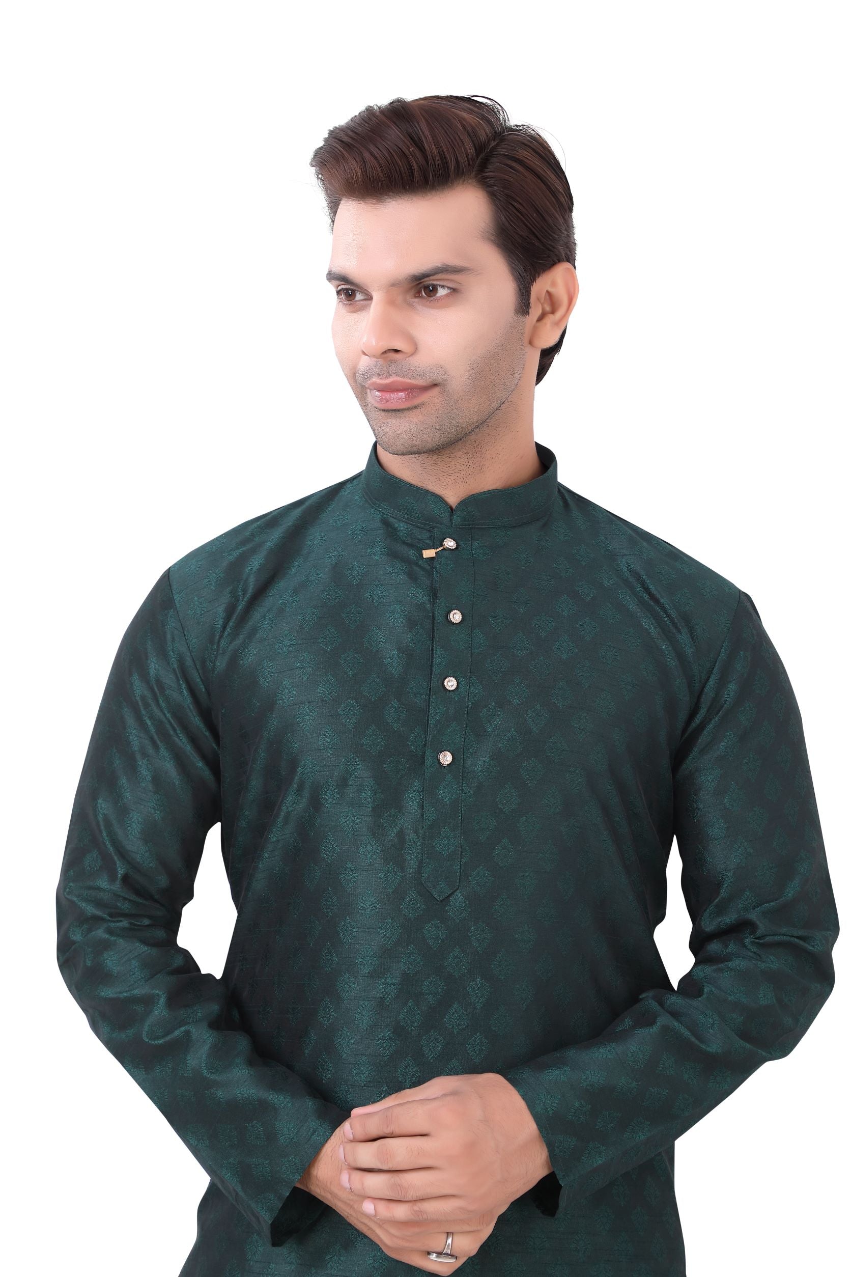 Toned Solid Straight Banarasi Kurta in Green