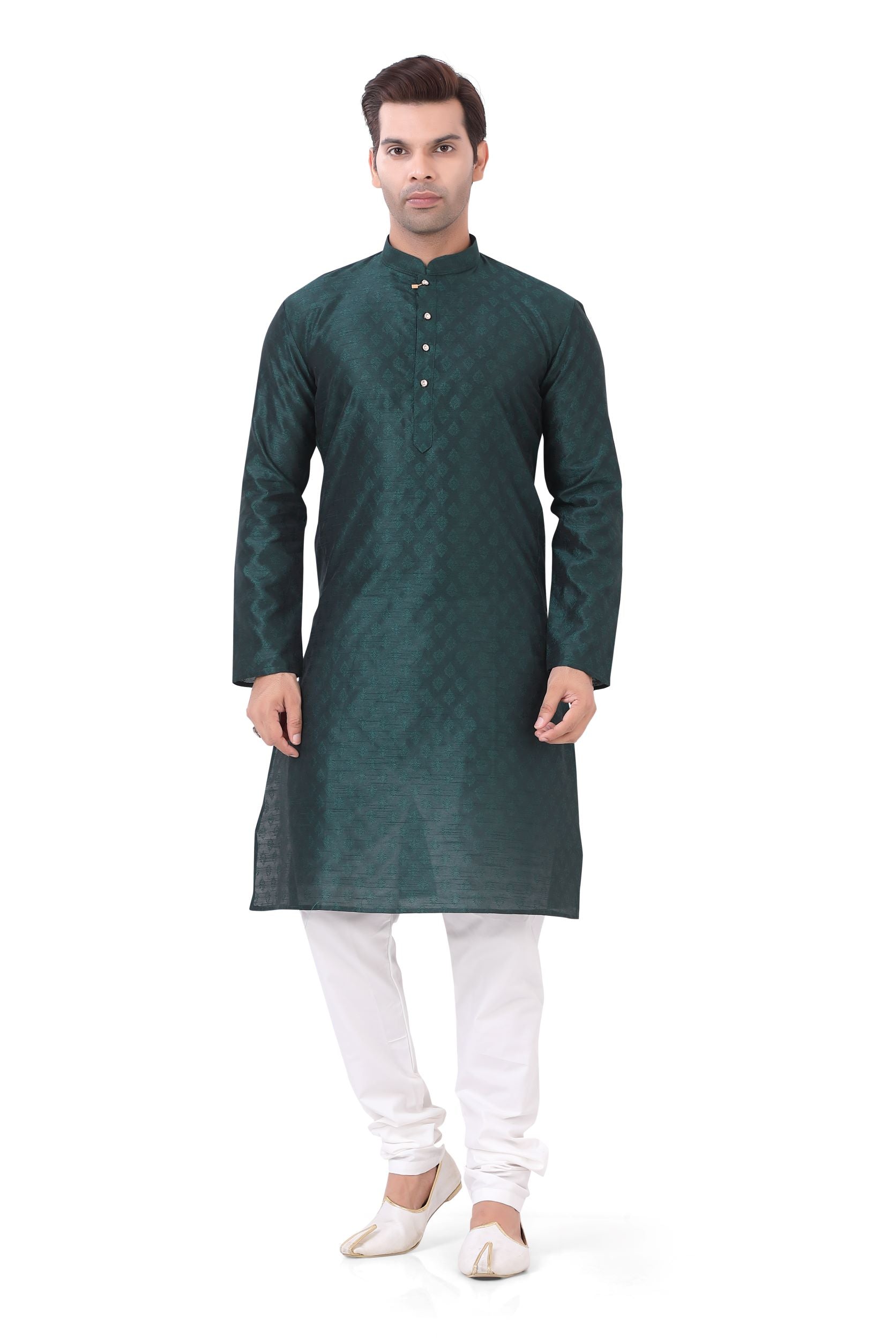 Toned Solid Straight Banarasi Kurta in Green