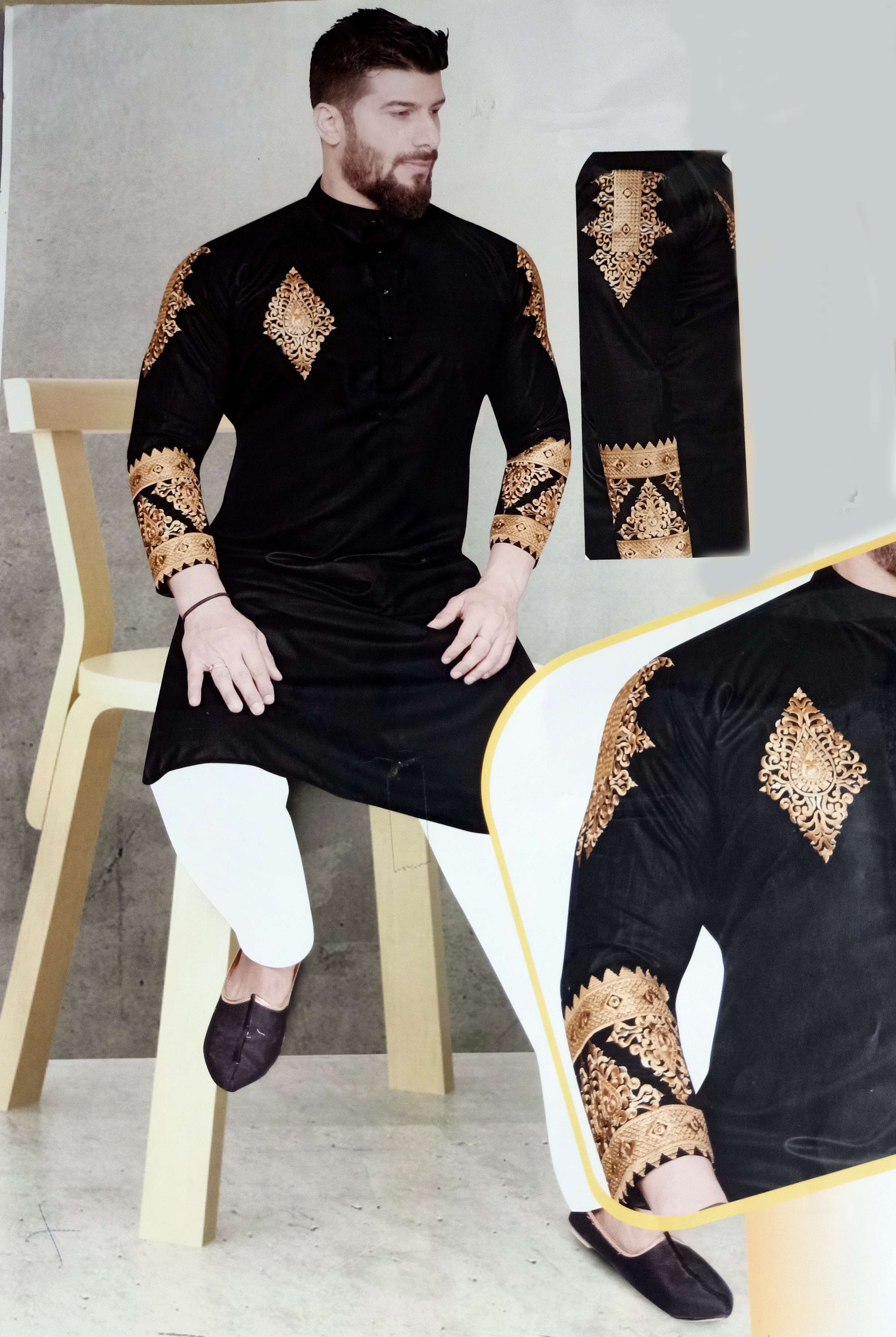 Buy Black Color Embroidered Pathani Suit Online For Men Dapper