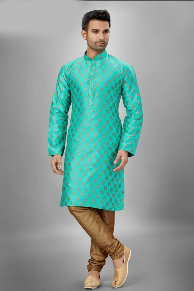 Brocade Silk Kurta Pajama in sea green