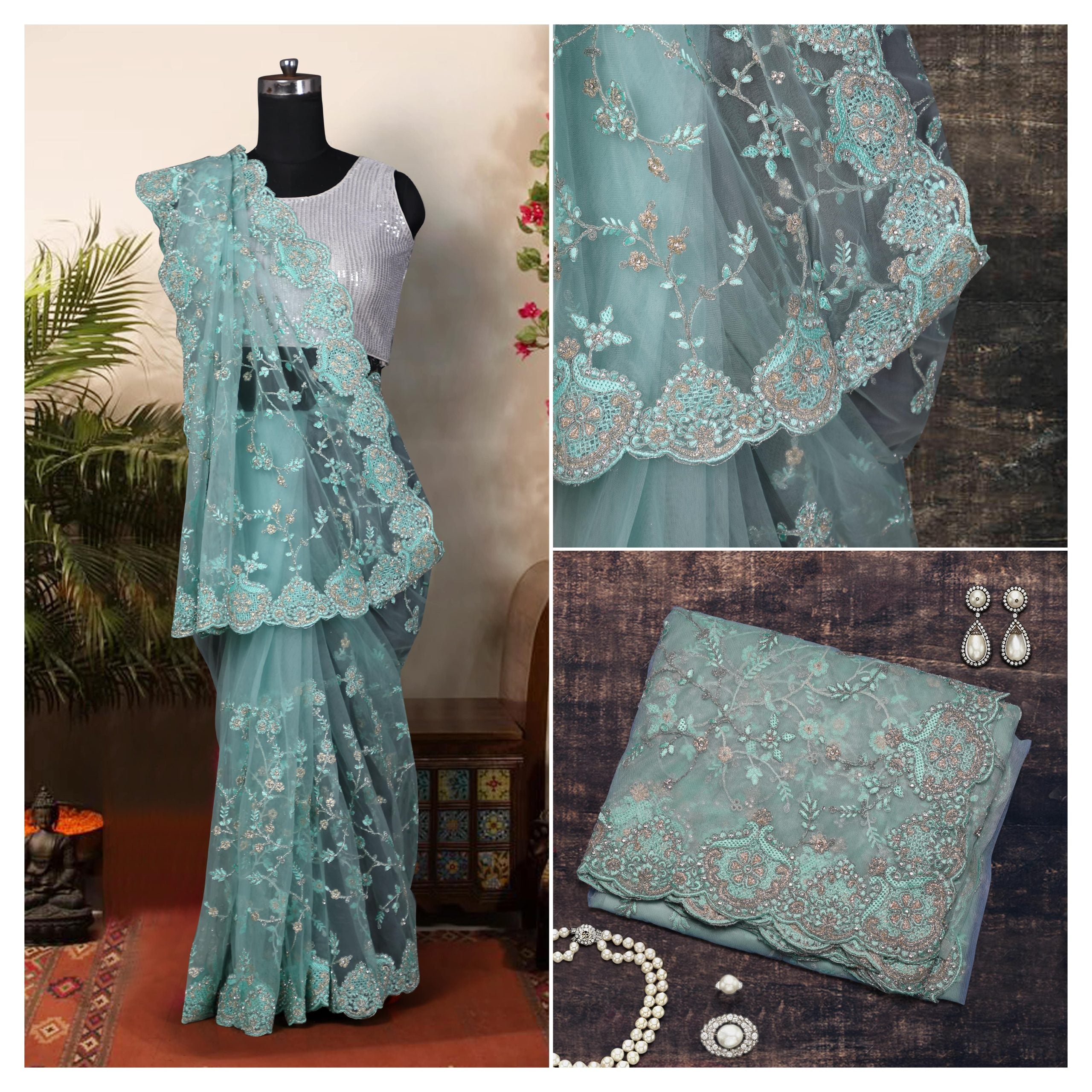 Net Embroidered Saree