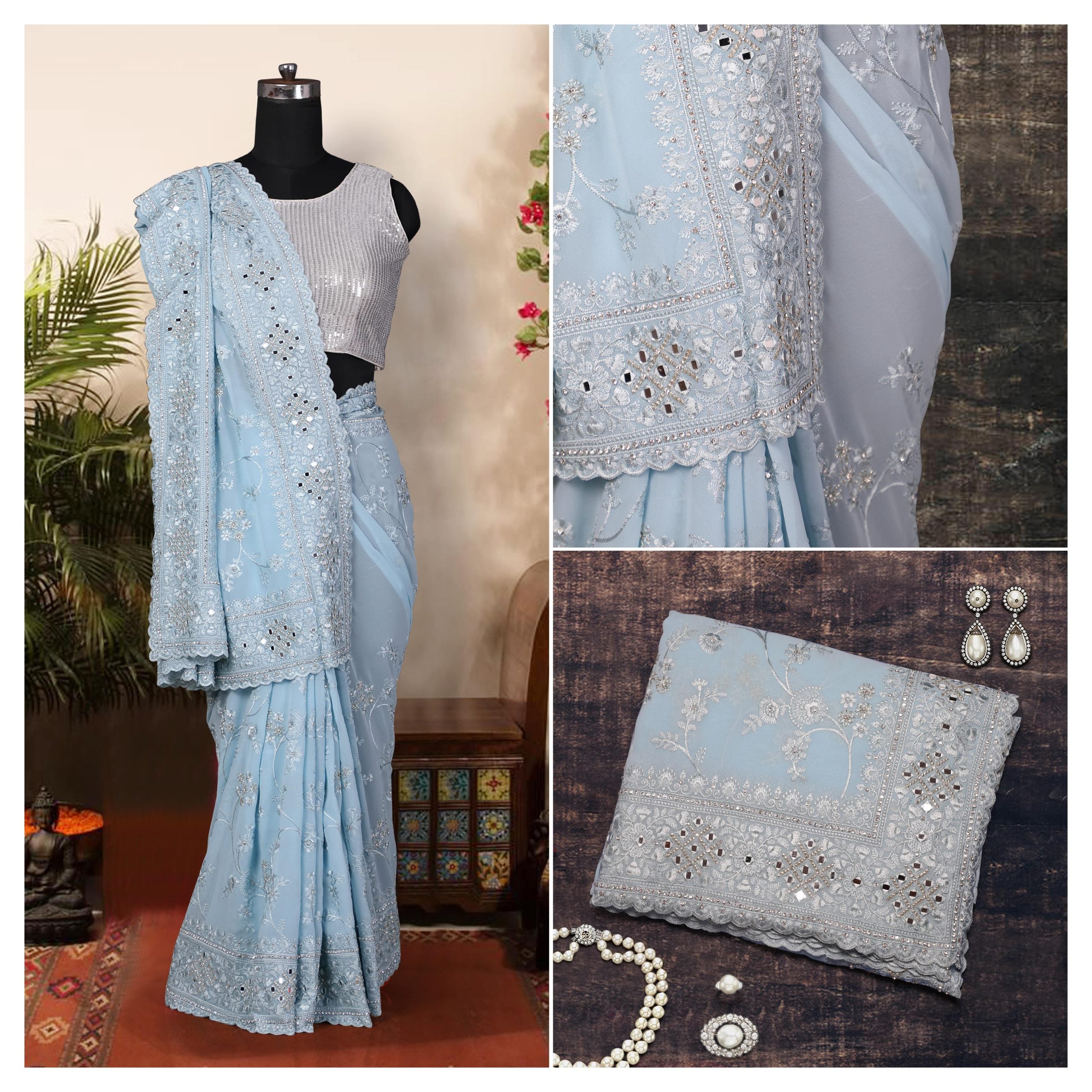 Sky Blue Silk Saree