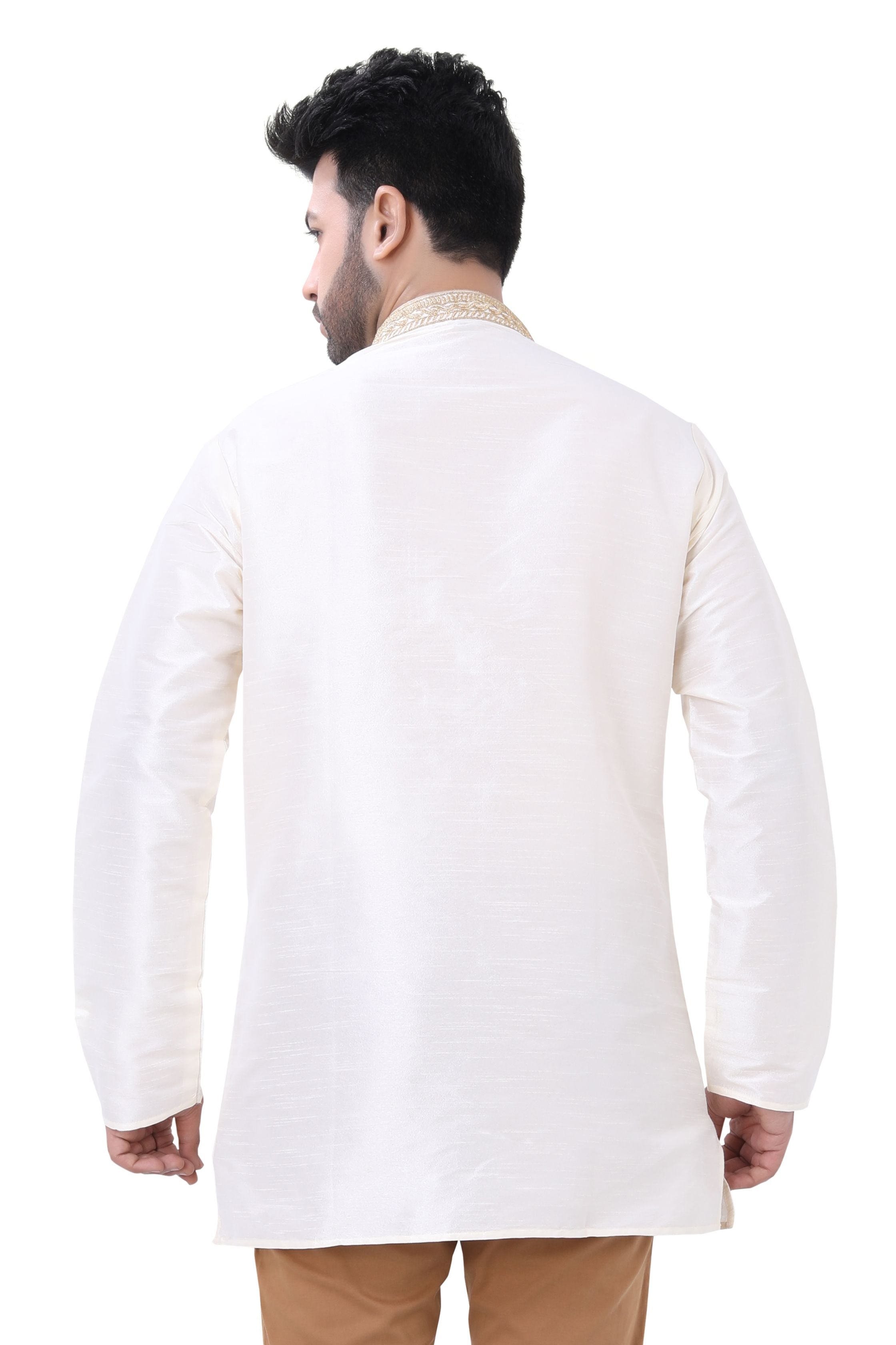 Dupion Silk Short Kurta in off White colour