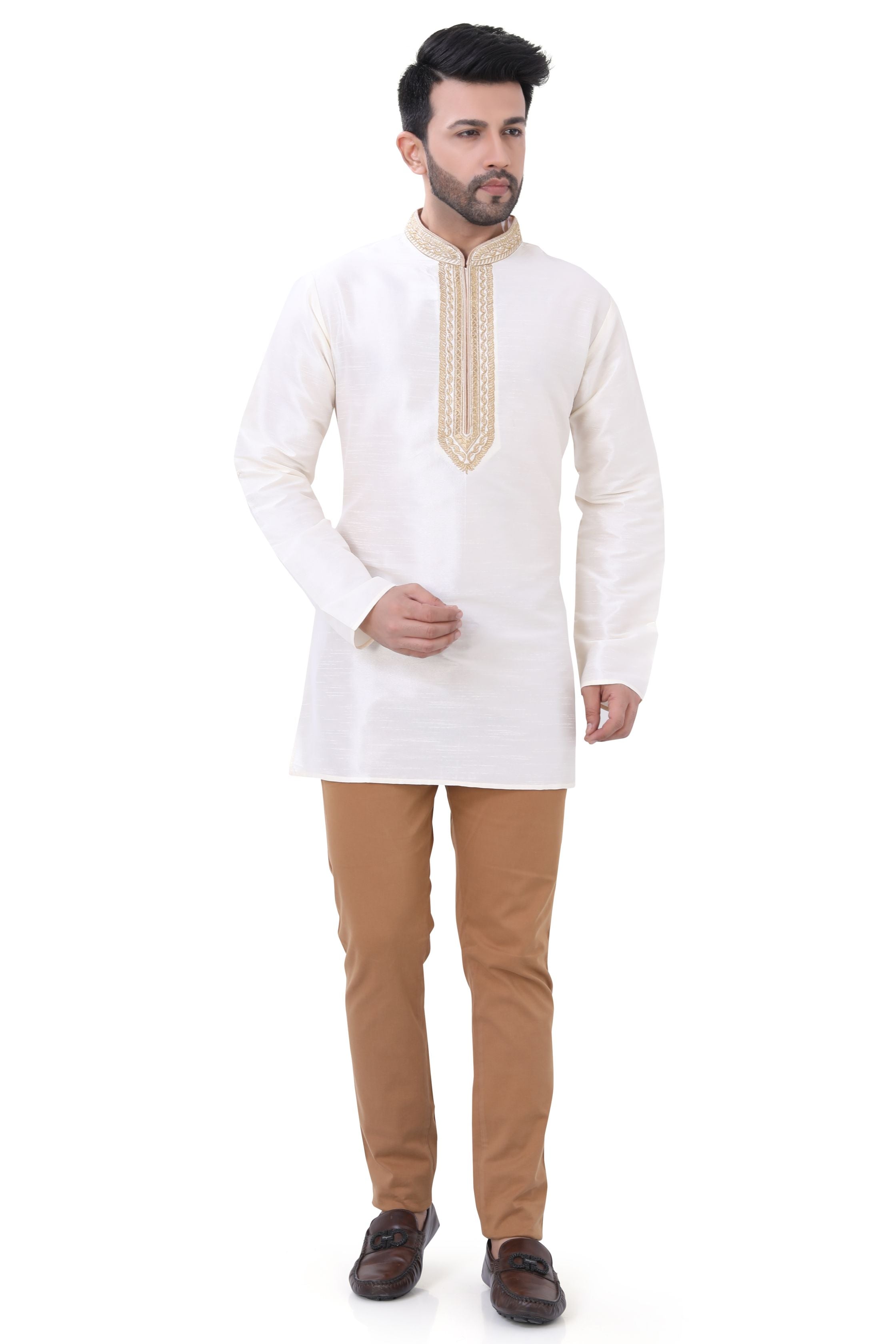 Dupion Silk Short Kurta in off White colour