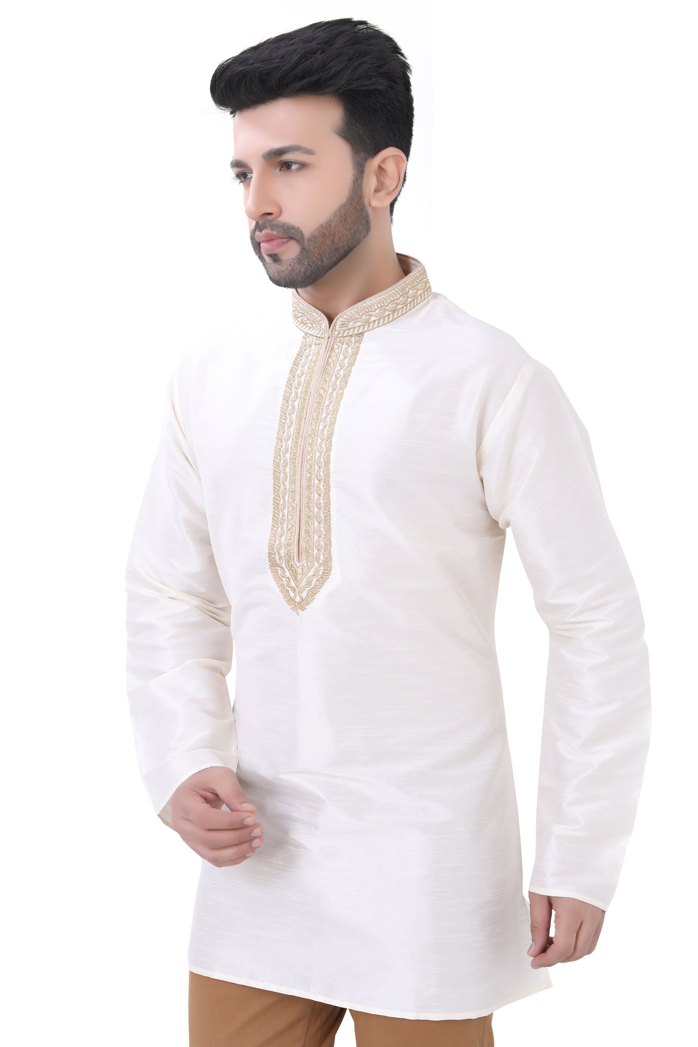 Dupion Silk Short Kurta in off White colour