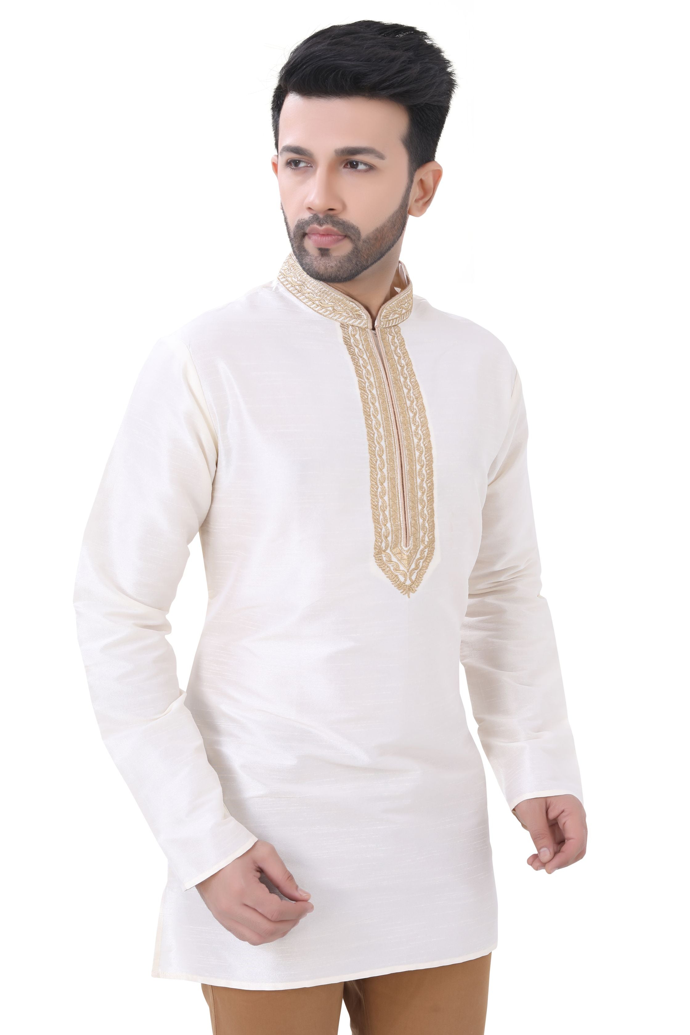 Dupion Silk Short Kurta in off White colour