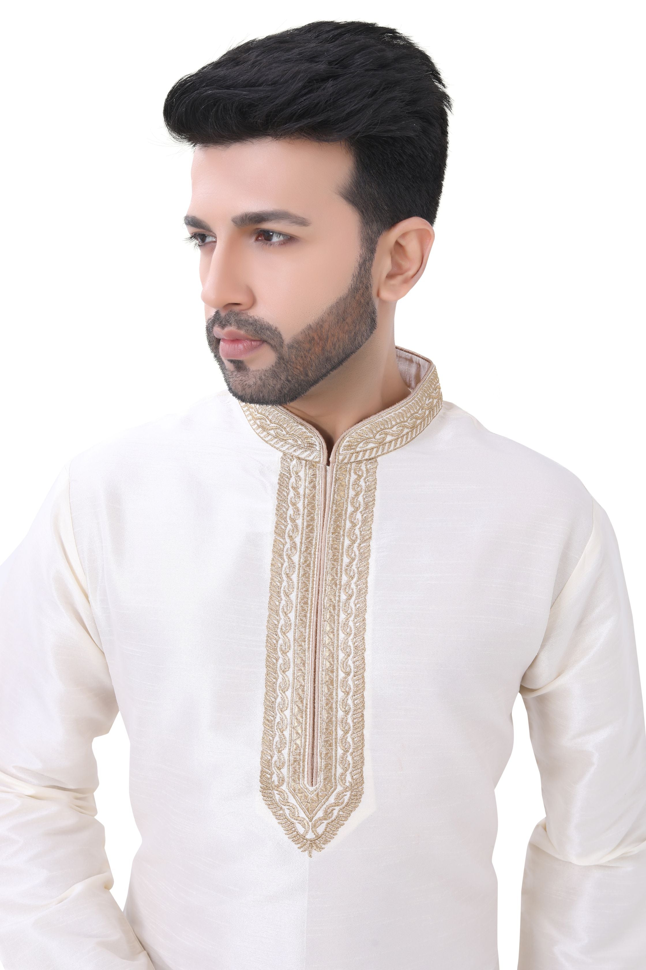 Dupion Silk Short Kurta in off White colour